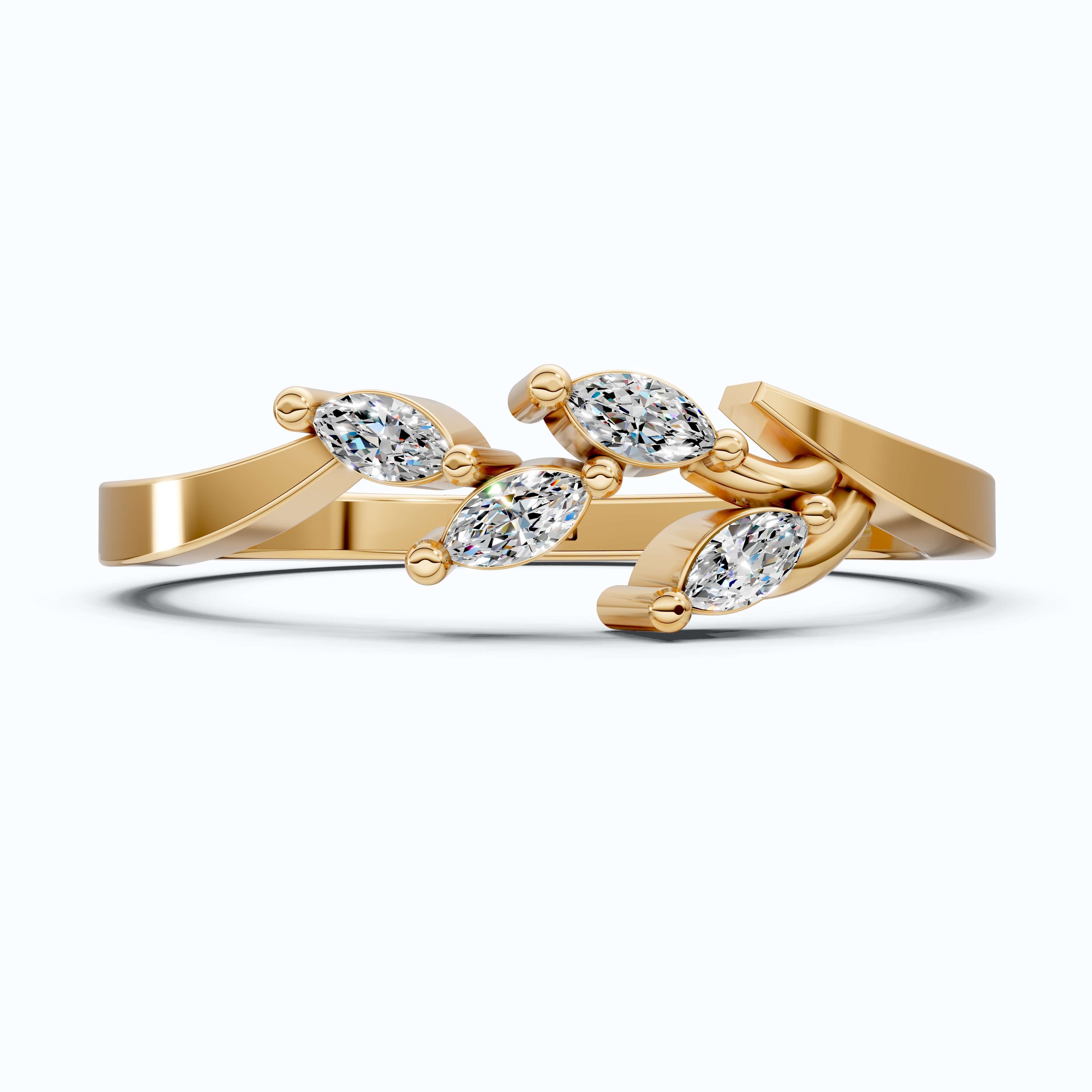 Floral Marquise Cluster Wedding Band in 14k Solid Gold, 0.40 TCW Marquise Cut Lab Created Diamonds, Anniversary Gift For Her, Everyday Band