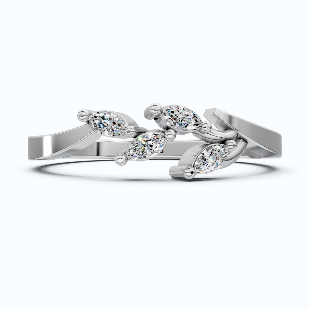 Floral Marquise Cluster Wedding Band in 14k Solid Gold, 0.40 TCW Marquise Cut Lab Created Diamonds, Anniversary Gift For Her, Everyday Band