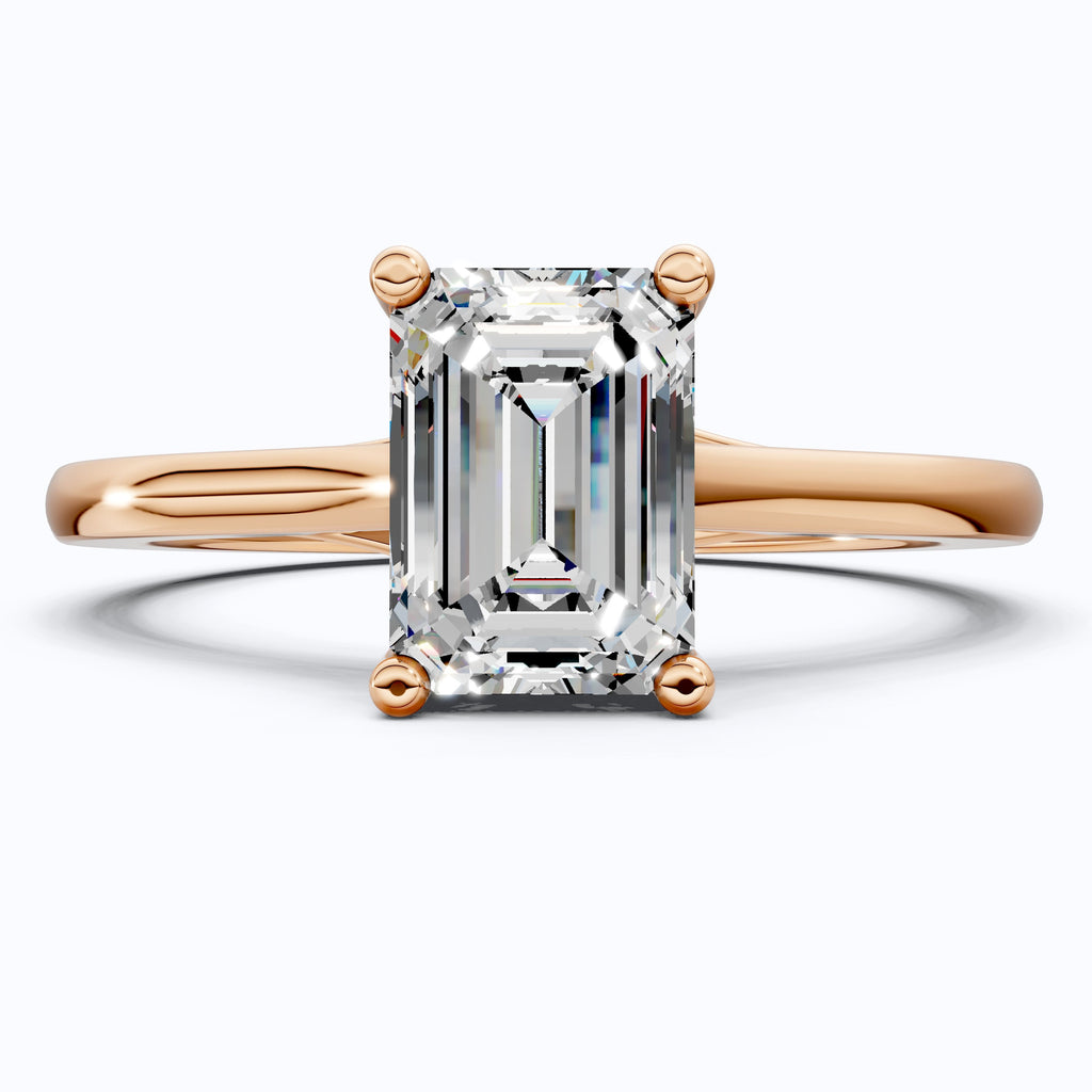 Emerald Cut Solitaire Classic Prong Set Engagement Ring in 14k Solid Gold, 1.00 CT Emerald Cut Lab Grown Diamond, Wedding Gift for Women