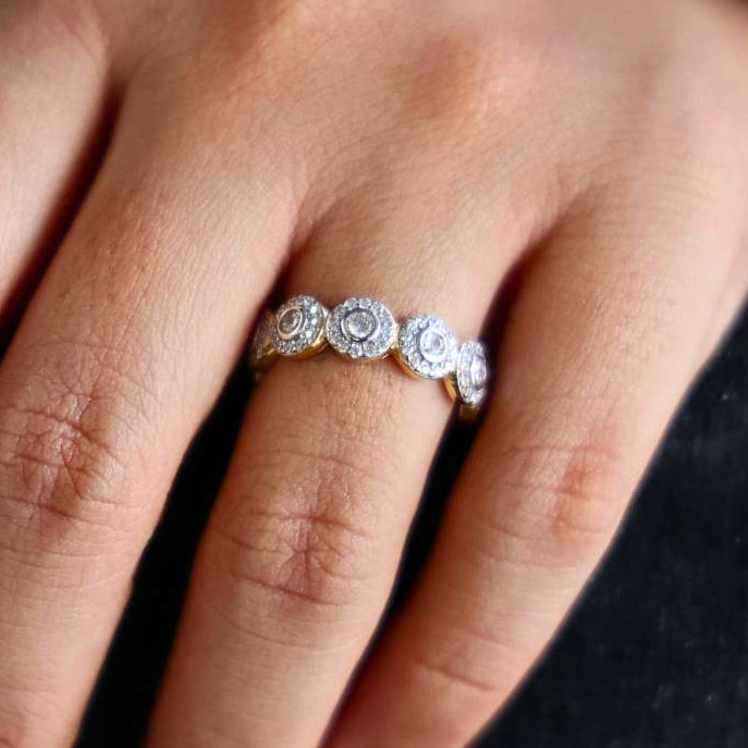 Vintage Halo Full Eternity Wedding Band in 14k Solid Gold, 1.62 TCW Round Cut Lab Created Diamonds, Birthday Gift for Her, Elegant Wedding Band