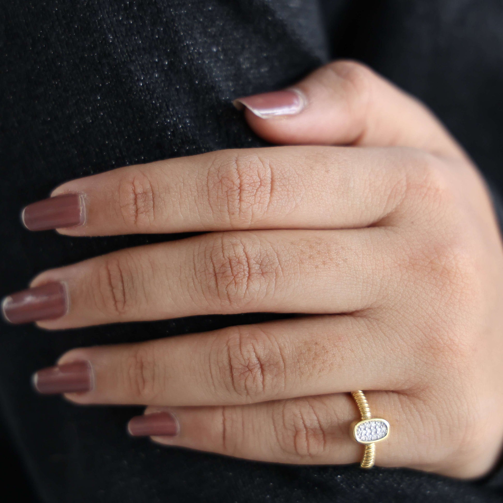 Cluster Oval Pavé Textured Band Engagement Ring in 14k Solid Gold, 0.08 TCW Round Cut Lab grown diamonds, Promise Ring, Wedding Gift for Her