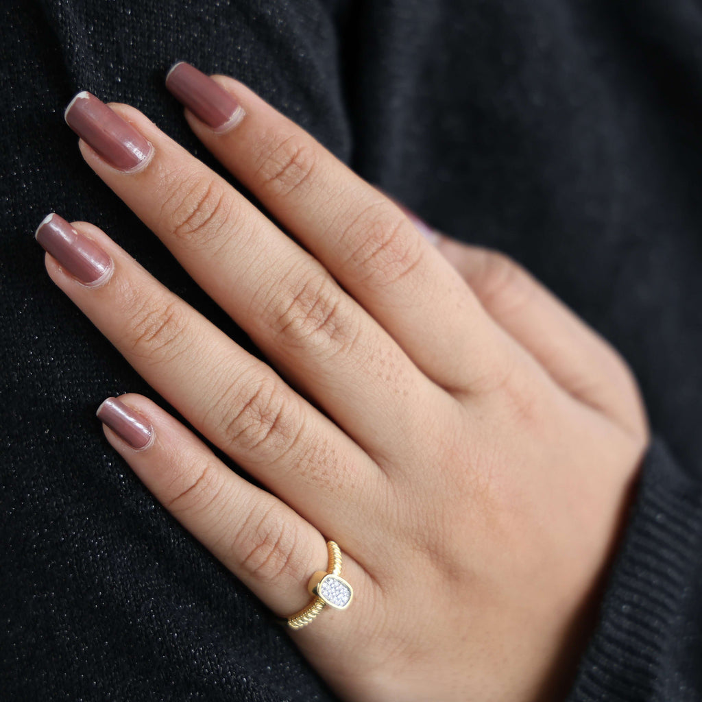 Cluster Oval Pavé Textured Band Engagement Ring in 14k Solid Gold, 0.08 TCW Round Cut Lab grown diamonds, Promise Ring, Wedding Gift for Her