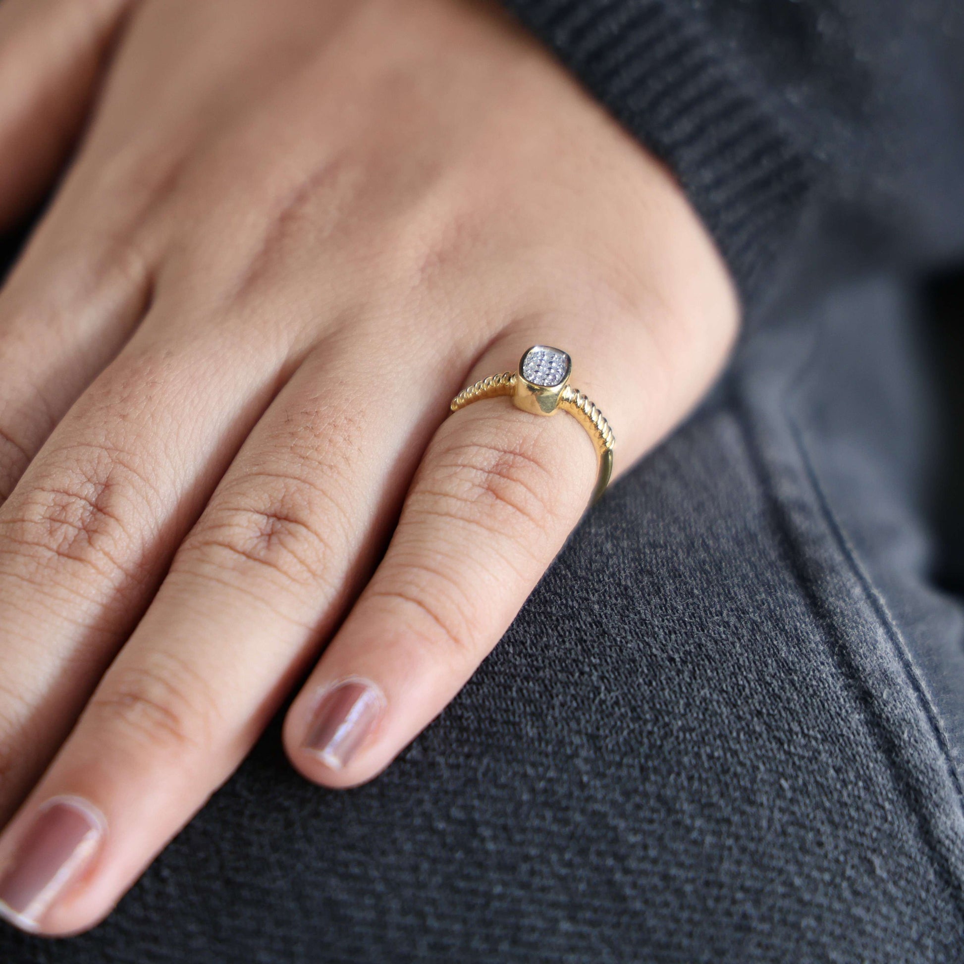 Cluster Oval Pavé Textured Band Engagement Ring in 14k Solid Gold, 0.08 TCW Round Cut Lab grown diamonds, Promise Ring, Wedding Gift for Her