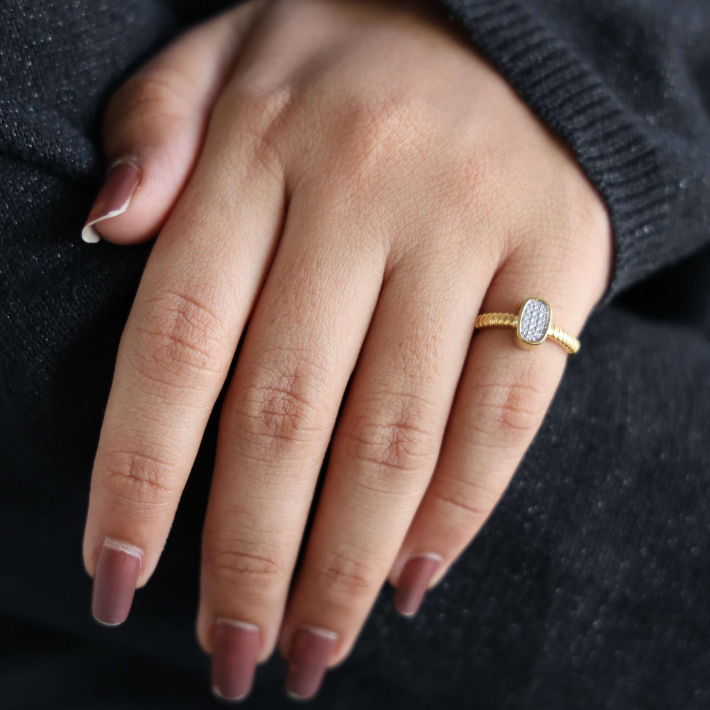 Cluster Oval Pavé Textured Band Engagement Ring in 14k Solid Gold, 0.08 TCW Round Cut Lab grown diamonds, Promise Ring, Wedding Gift for Her