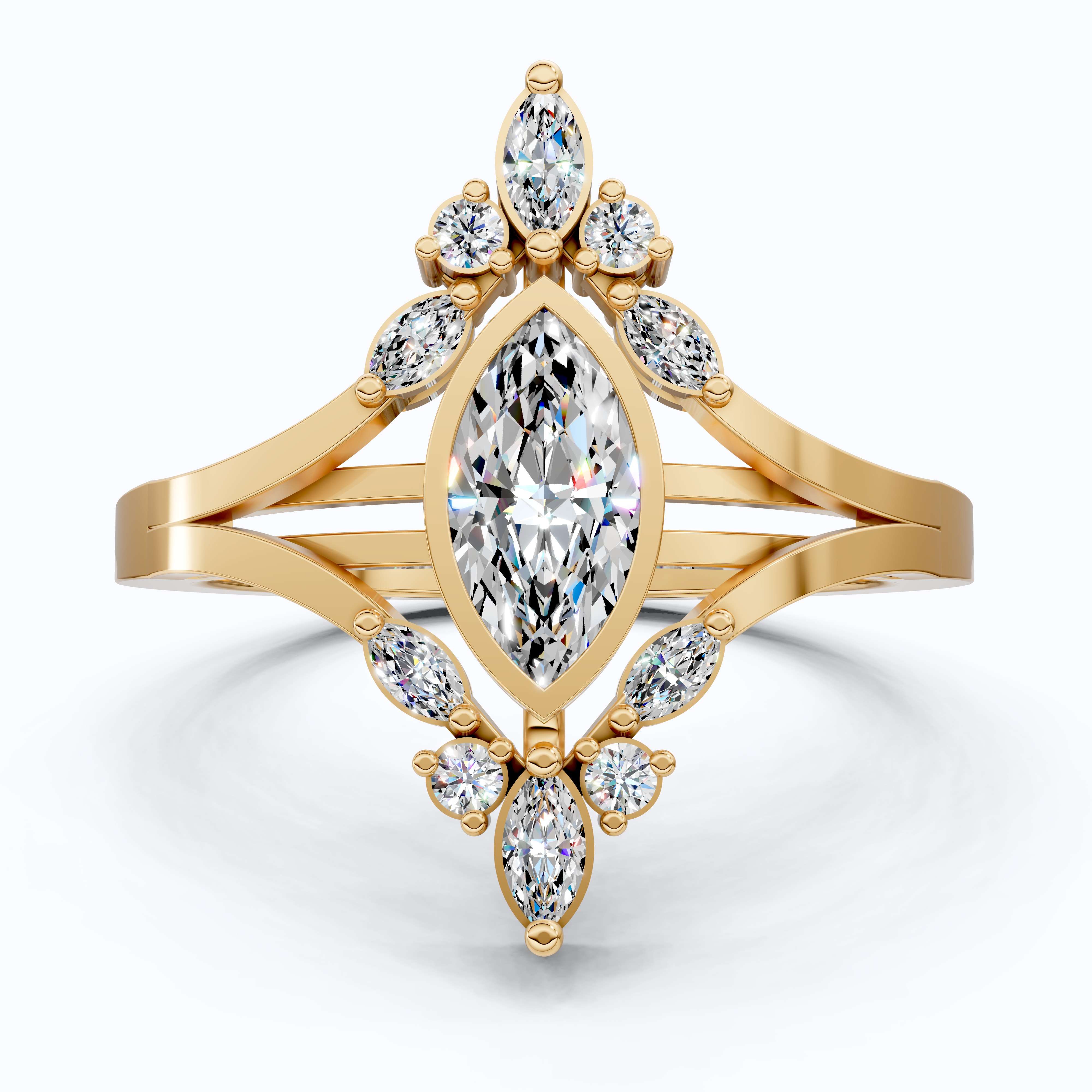 Splendid Marquise Cluster Halo Engagement Ring in 14k Solid Gold, 0.47 TCW Marquise/Round Cut Lab Created Diamonds, Anniversary Gift For Her, Everyday Ring