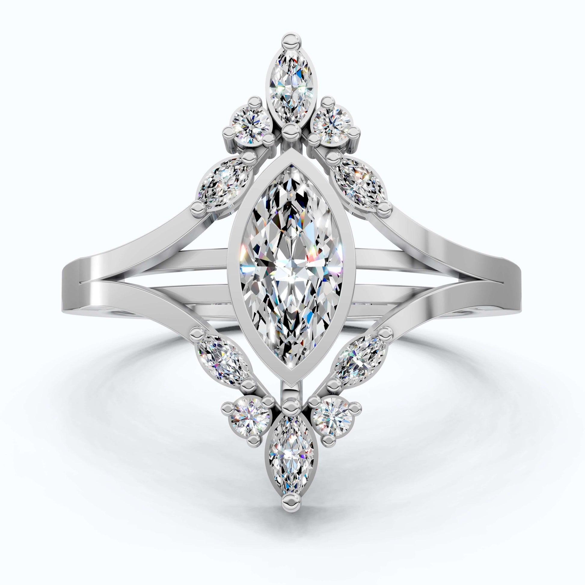 Splendid Marquise Cluster Halo Engagement Ring in 14k Solid Gold, 0.47 TCW Marquise/Round Cut Lab Created Diamonds, Anniversary Gift For Her, Everyday Ring