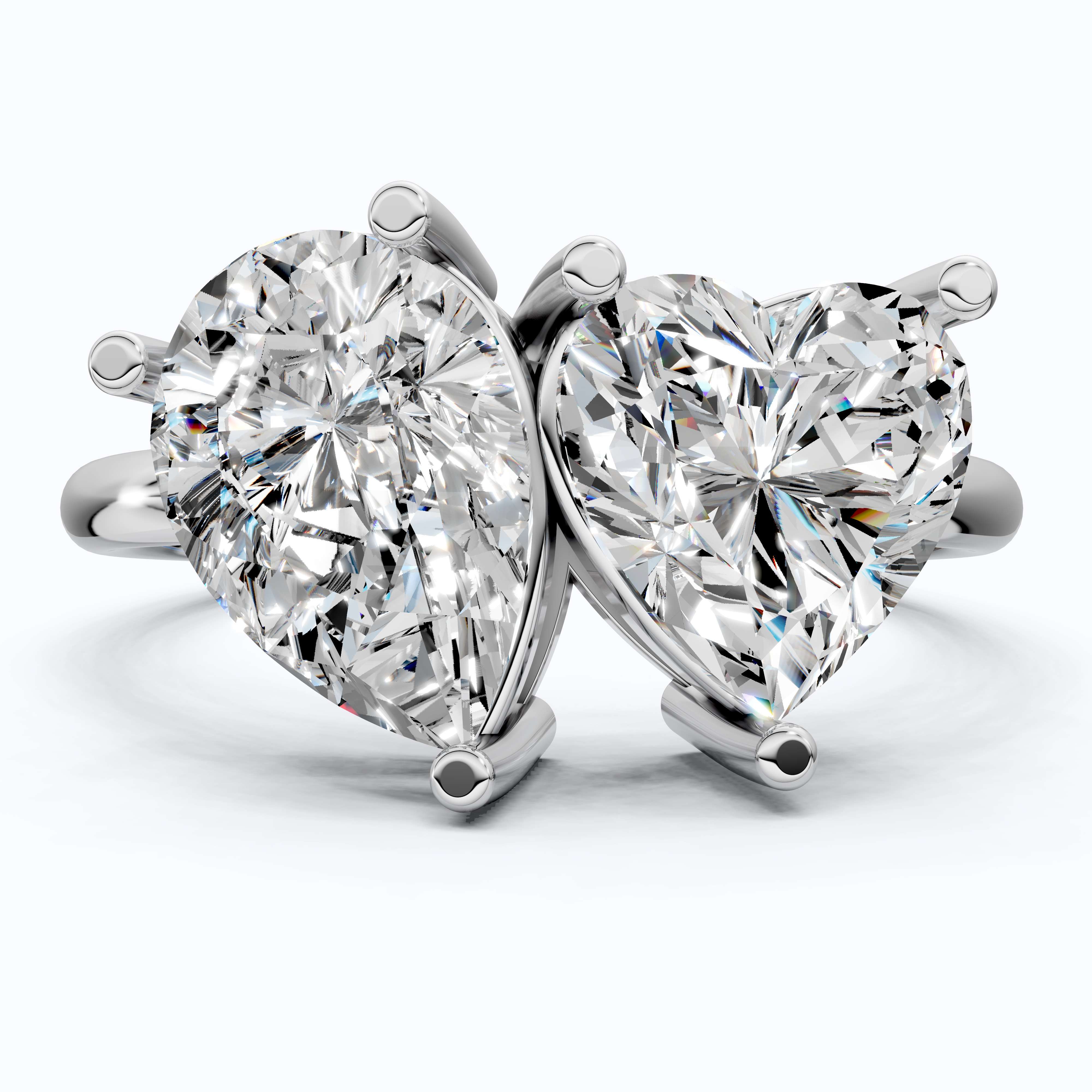Unique Toi et Moi Two Stone Engagement Ring in 14k Rose Gold, 4.25 TCW Heart/Pear Cut Lab Grown Diamonds, Anniversary Gift For Wife, Love Token Ring
