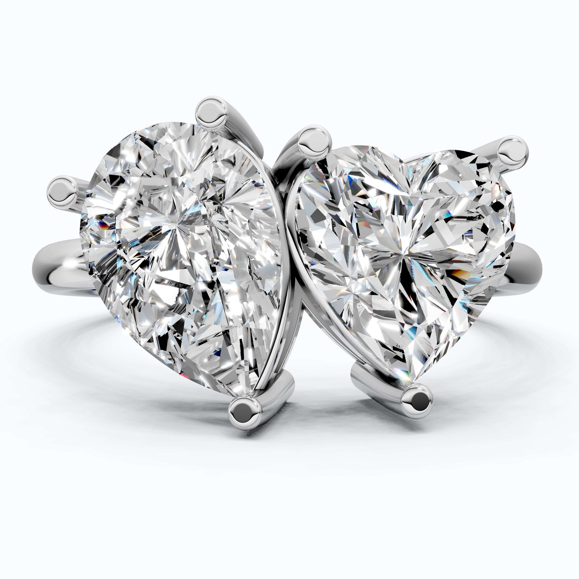 Unique Toi et Moi Two Stone Engagement Ring in 14k Rose Gold, 4.25 TCW Heart/Pear Cut Lab Grown Diamonds, Anniversary Gift For Wife, Love Token Ring