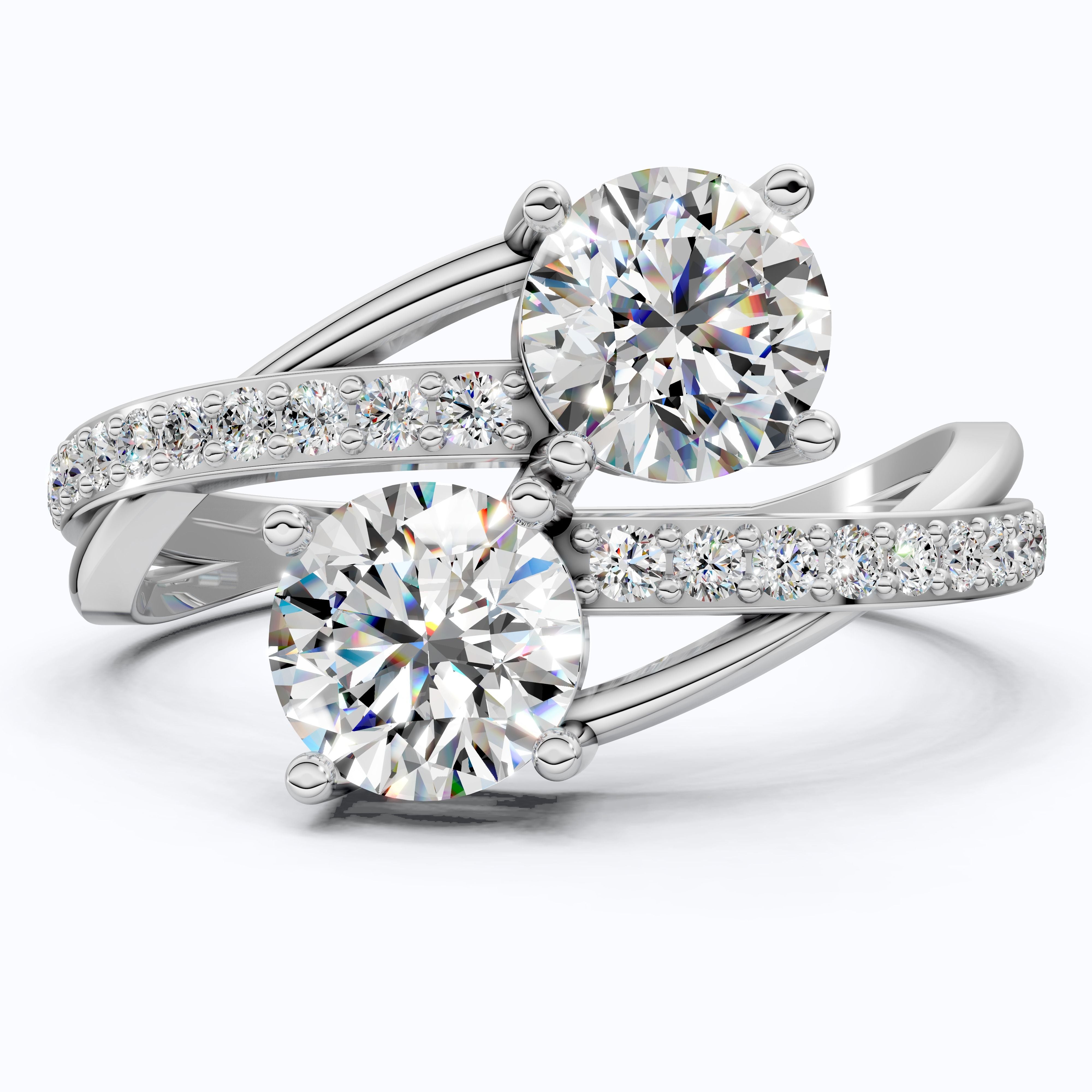 Twisted Pavé Double Stone Engagement Ring in 14K Solid Gold, Anniversary Gift for Wife, Modern Elegant Twisted Bypass Ring