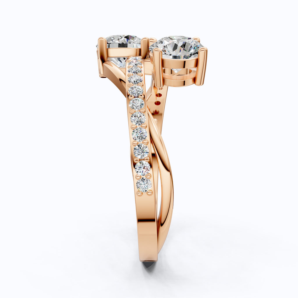 Twisted Pavé Double Stone Engagement Ring in 14K Solid Gold, Anniversary Gift for Wife, Modern Elegant Twisted Bypass Ring