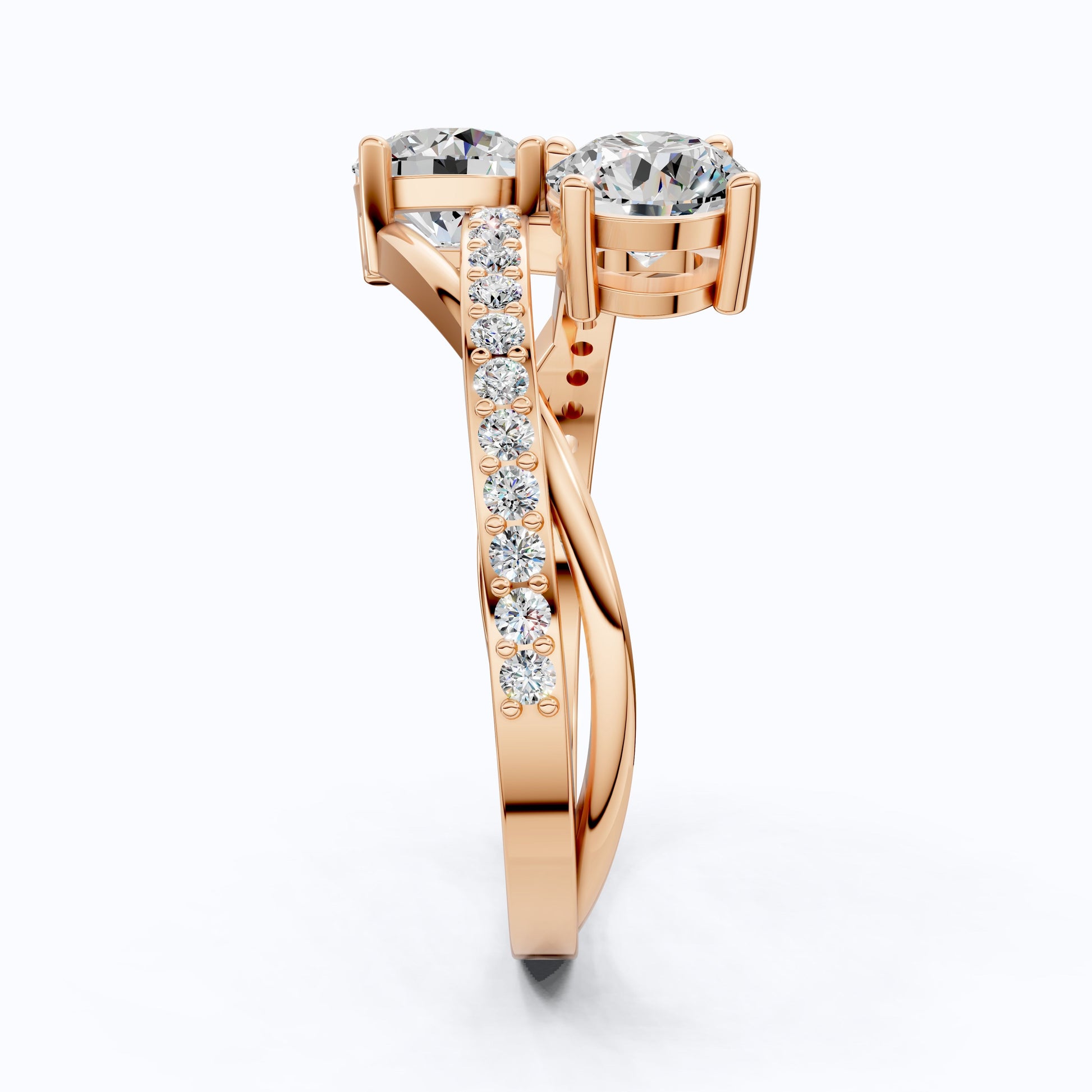 Twisted Pavé Double Stone Engagement Ring in 14K Solid Gold, Anniversary Gift for Wife, Modern Elegant Twisted Bypass Ring