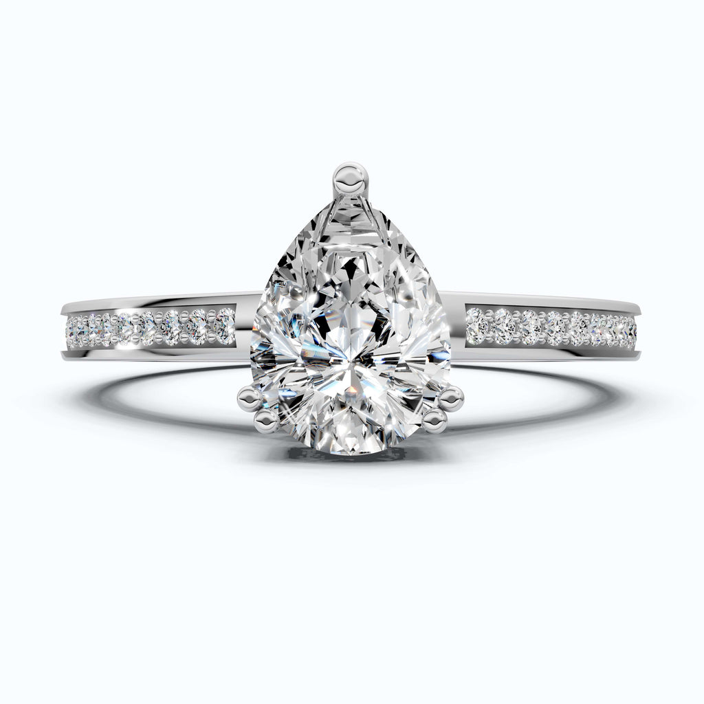1.25 CT Pear Cut Hidden Halo Pave Engagement Ring in Lab Grown Diamond - 14K Solid Gold, Wedding Gift for Wife, Handmade Everyday Ring