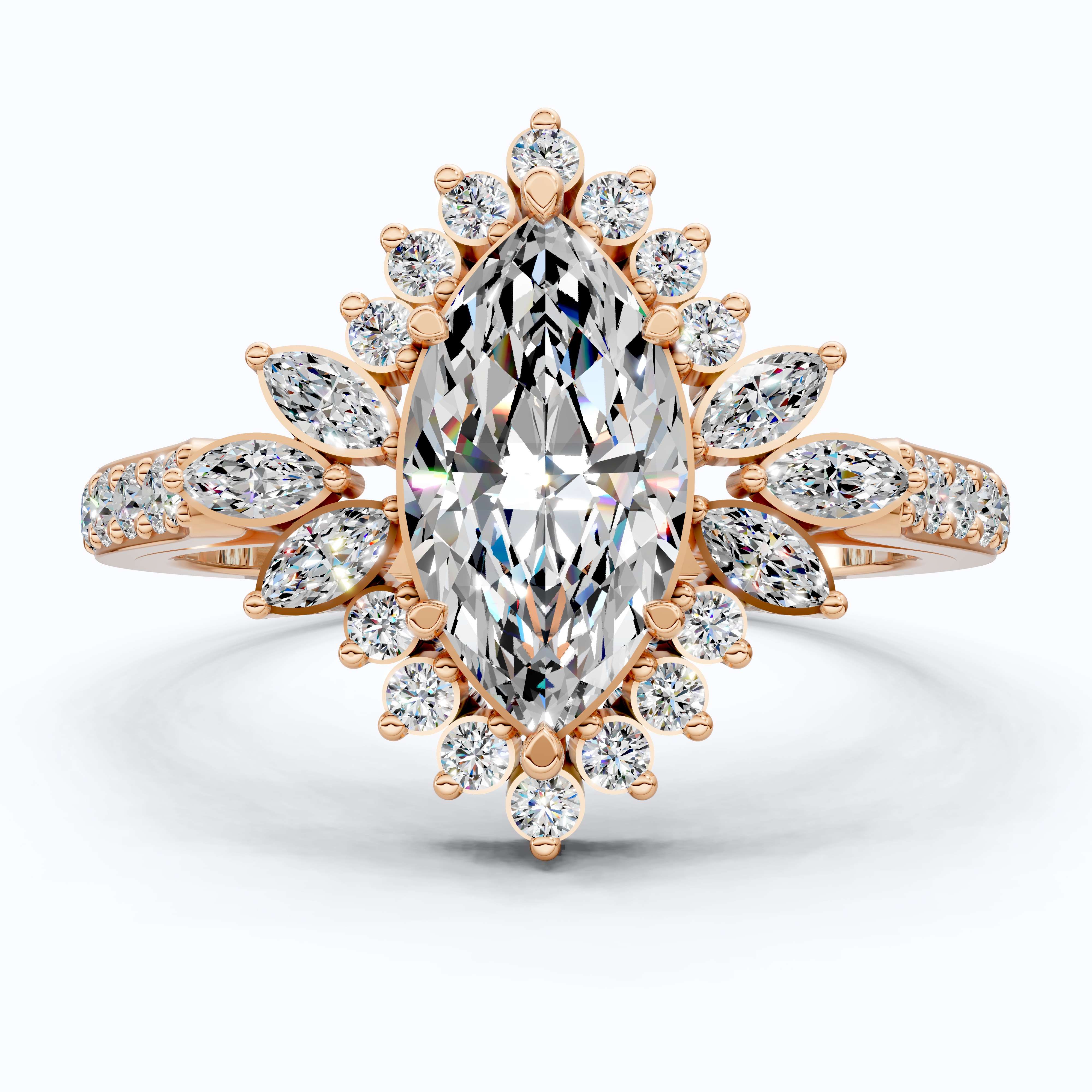 Art Deco Marquise Cluster Engagement Ring in 14k Solid Gold, 1.49 TCW Marquise/Round Cut Lab Created Diamonds, Anniversary Gift For Wife, Daily Wear Jewelry