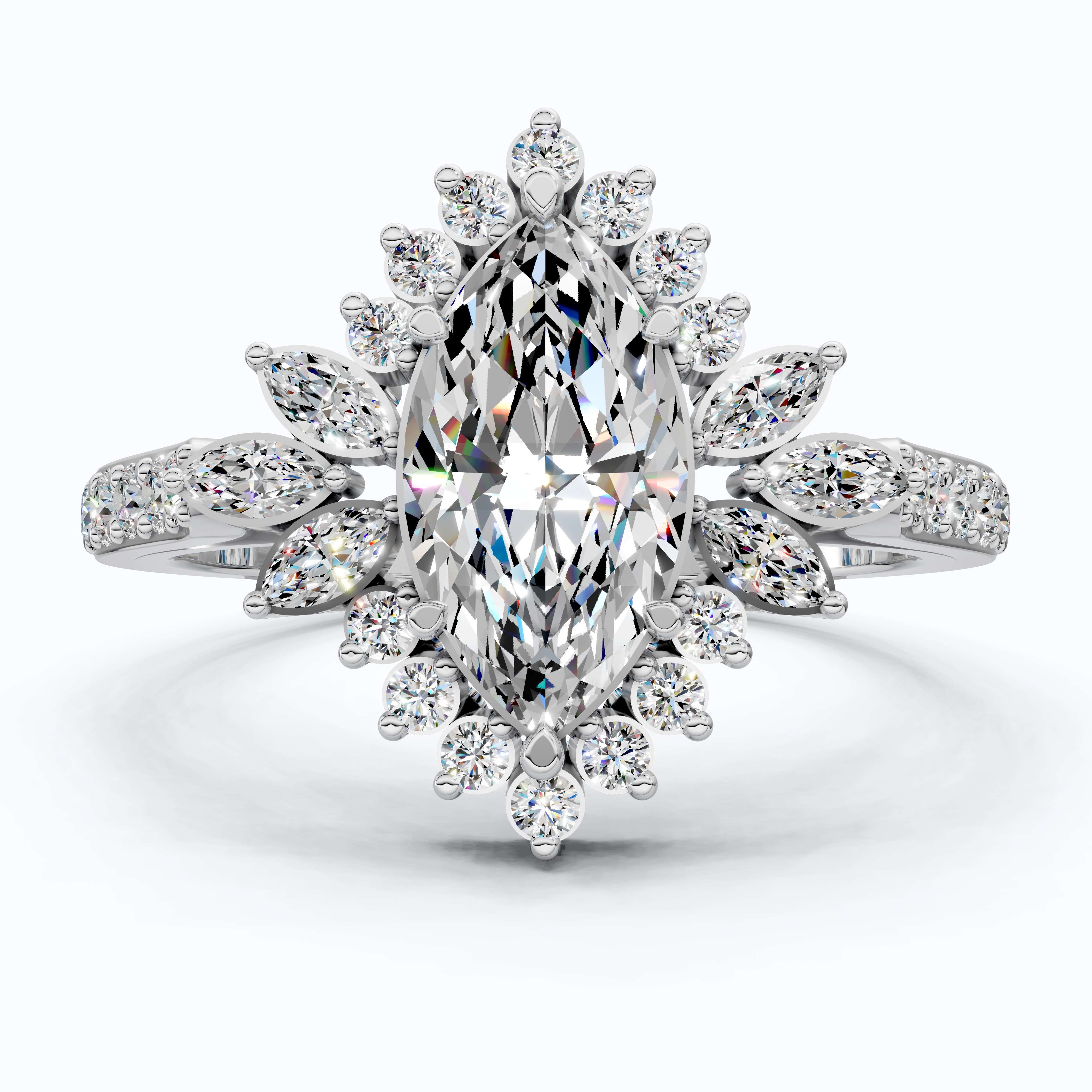Art Deco Marquise Cluster Engagement Ring in 14k Solid Gold, 1.49 TCW Marquise/Round Cut Lab Created Diamonds, Anniversary Gift For Wife, Daily Wear Jewelry