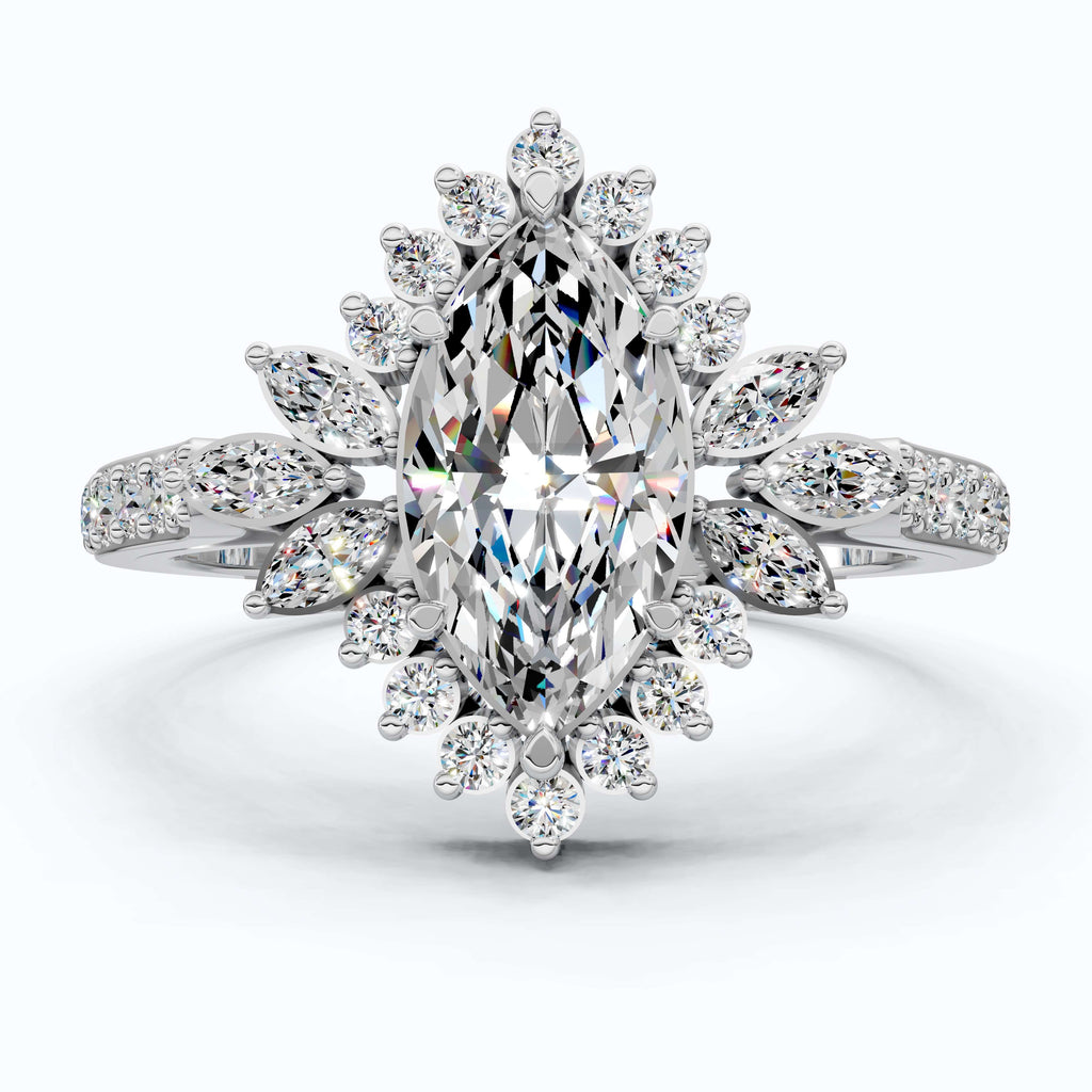 Art Deco Marquise Cluster Engagement Ring in 14k Solid Gold, 1.49 TCW Marquise/Round Cut Lab Created Diamonds, Anniversary Gift For Wife, Daily Wear Jewelry