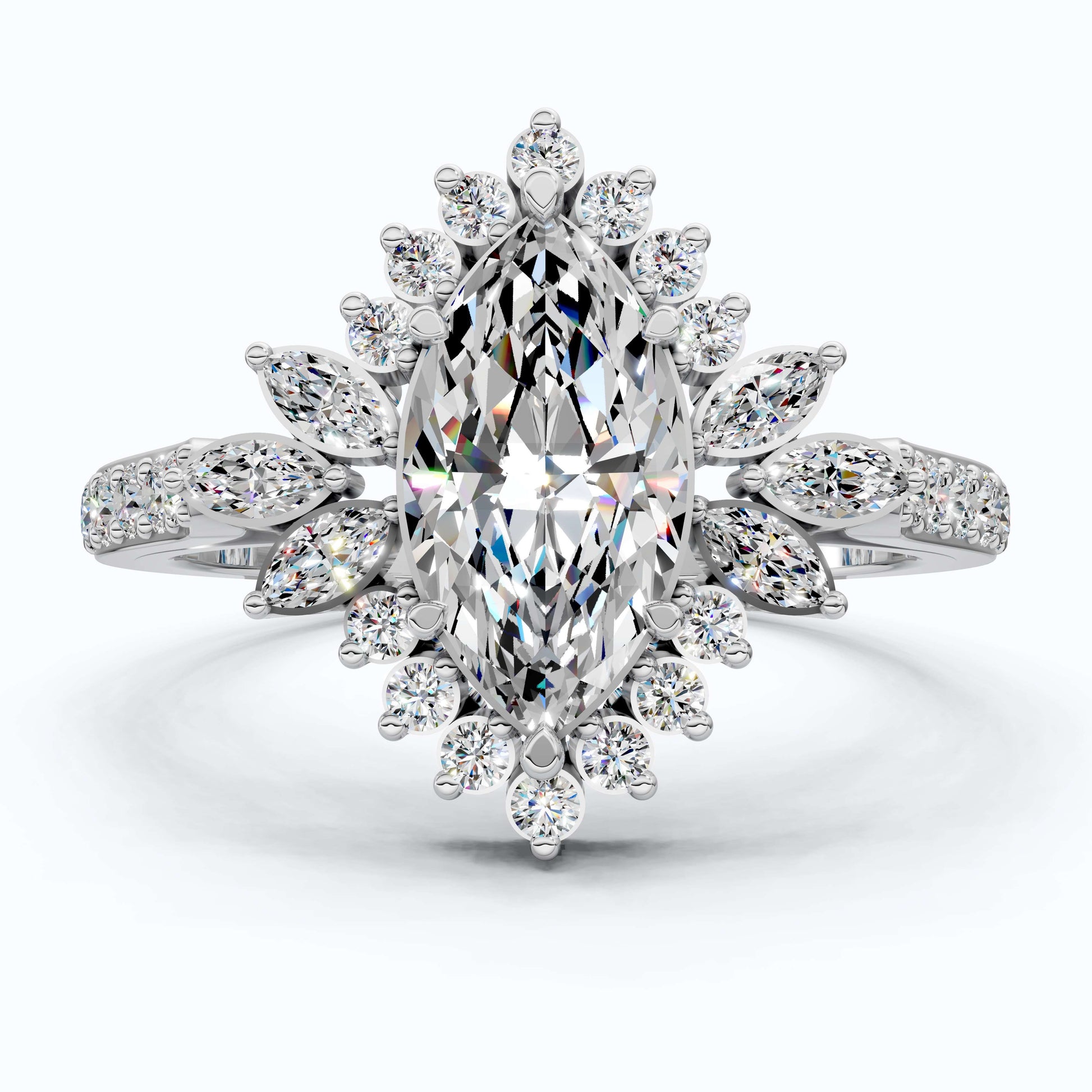 Art Deco Marquise Cluster Engagement Ring in 14k Solid Gold, 1.49 TCW Marquise/Round Cut Lab Created Diamonds, Anniversary Gift For Wife, Daily Wear Jewelry