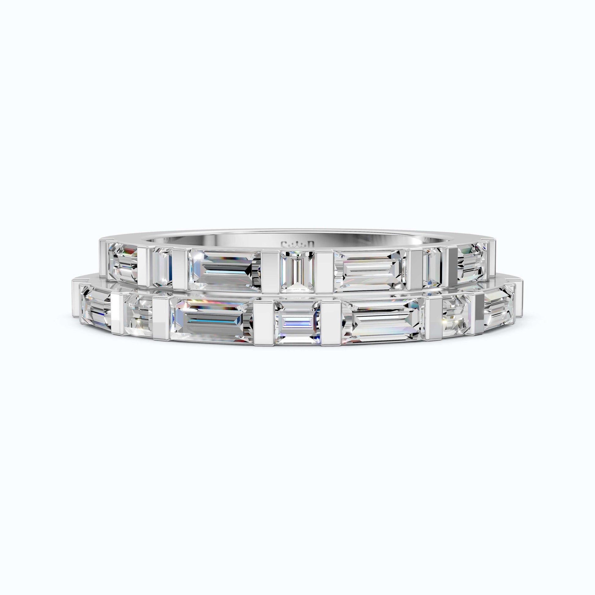 Contemporary Baguette Bar Set Couple Rings in 14K Solid Gold, 1.67 TCW Baguette Cut Lab Grown Diamonds, Special Occasion Gift, Gift For Couple