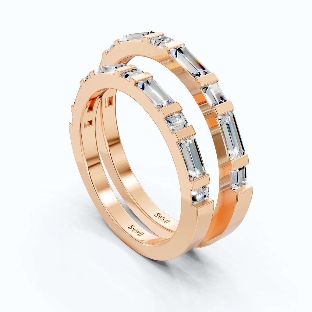 Contemporary Baguette Bar Set Couple Rings in 14K Solid Gold, 1.67 TCW Baguette Cut Lab Grown Diamonds, Special Occasion Gift, Gift For Couple