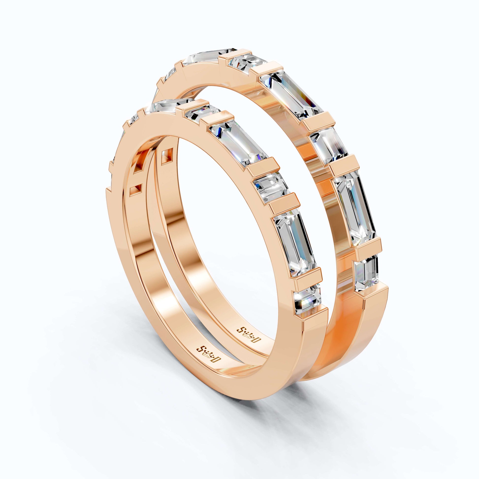 Contemporary Baguette Bar Set Couple Rings in 14K Solid Gold, 1.67 TCW Baguette Cut Lab Grown Diamonds, Special Occasion Gift, Gift For Couple