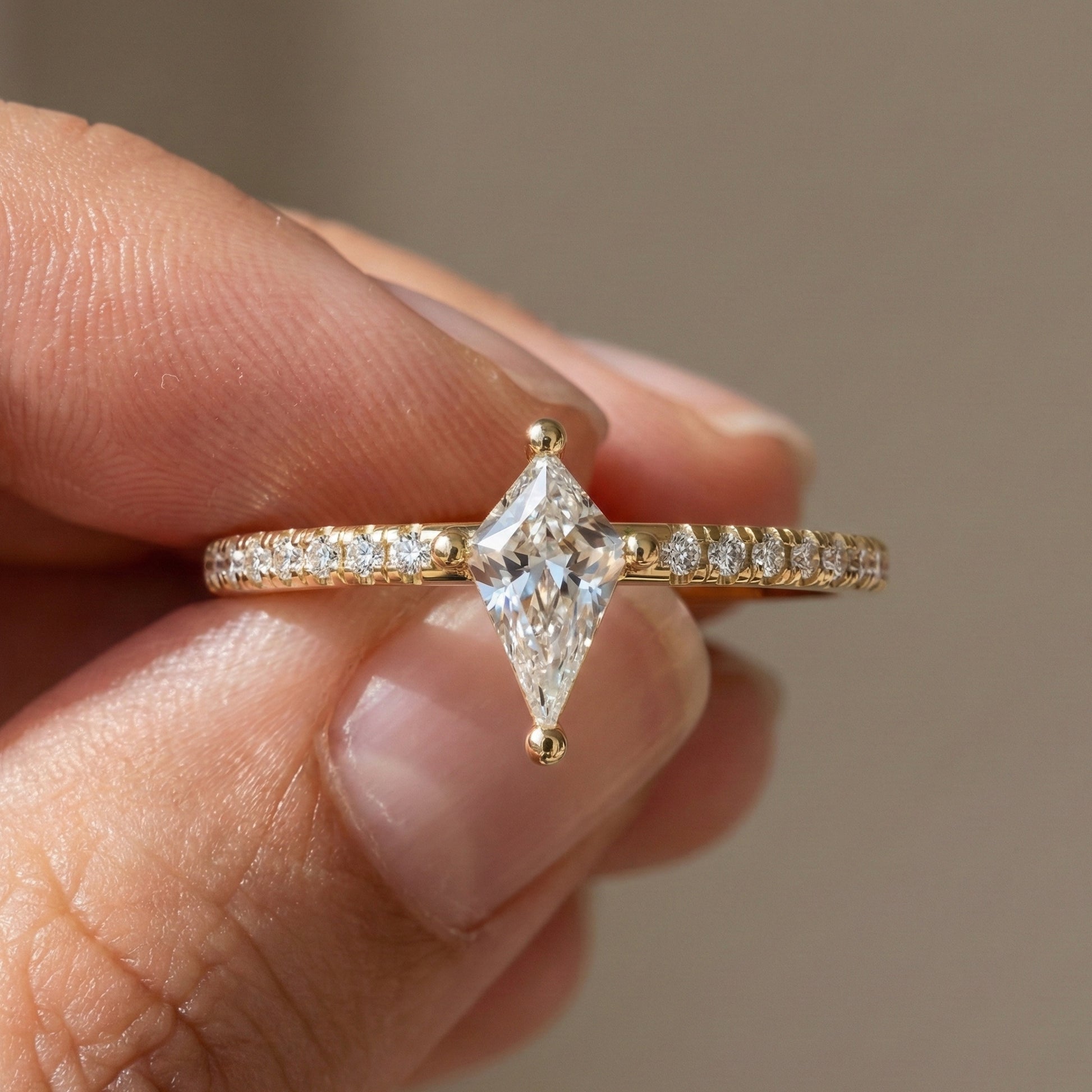 0.40 CT Kite Cut Solitaire Accent Pave Engagement Ring in Lab Diamond - 14K Solid Gold, Promise Ring, Bridal Gift, Everyday Gift for Her