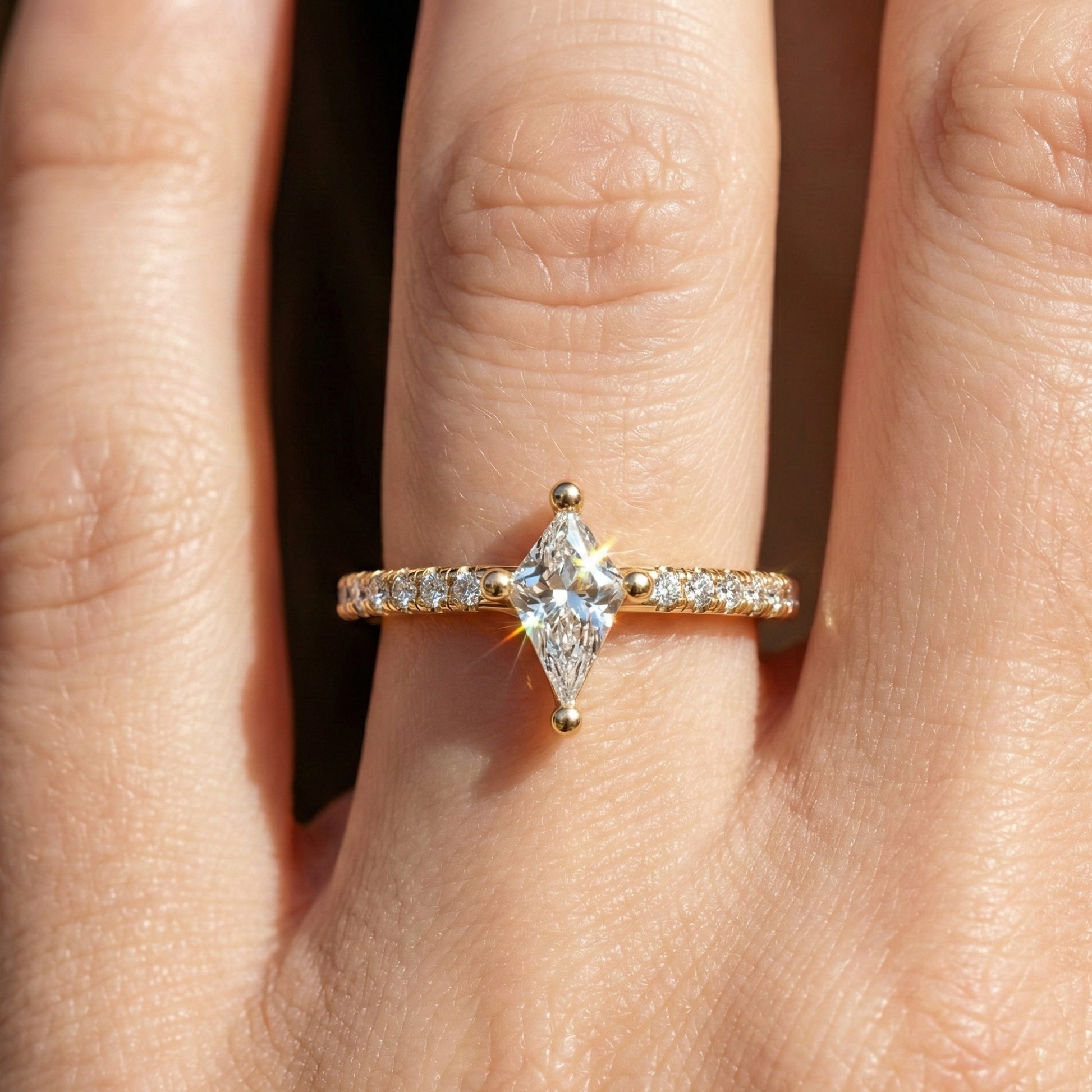 0.40 CT Kite Cut Solitaire Accent Pave Engagement Ring in Lab Diamond - 14K Solid Gold, Promise Ring, Bridal Gift, Everyday Gift for Her