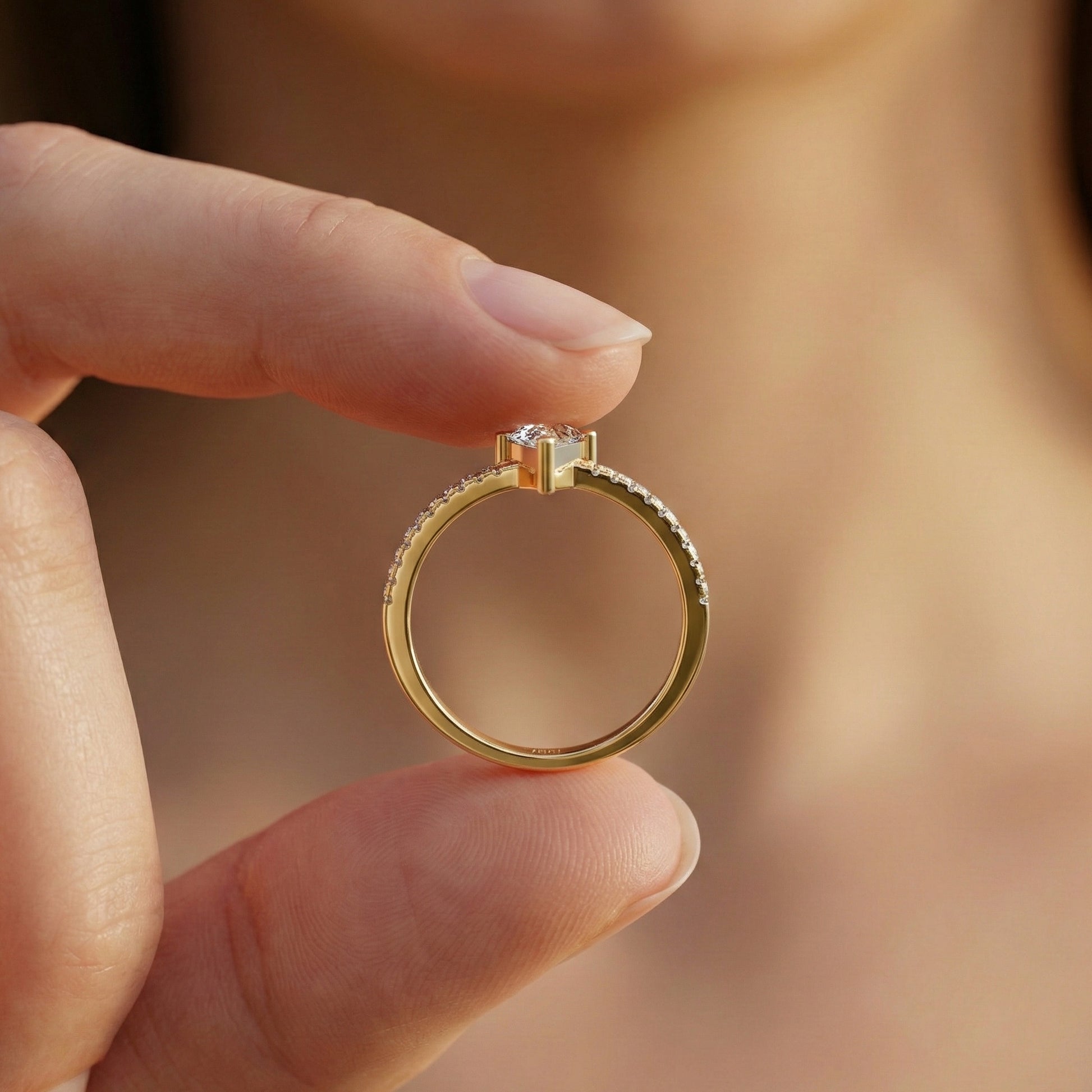 0.40 CT Kite Cut Solitaire Accent Pave Engagement Ring in Lab Diamond - 14K Solid Gold, Promise Ring, Bridal Gift, Everyday Gift for Her