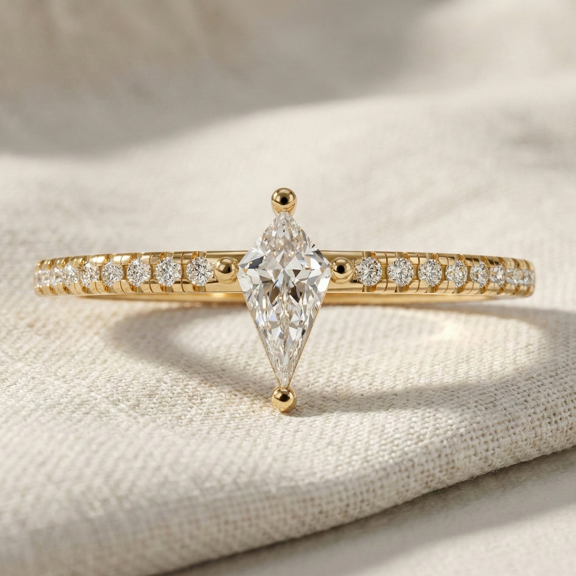 0.40 CT Kite Cut Solitaire Accent Pave Engagement Ring in Lab Diamond - 14K Solid Gold, Promise Ring, Bridal Gift, Everyday Gift for Her