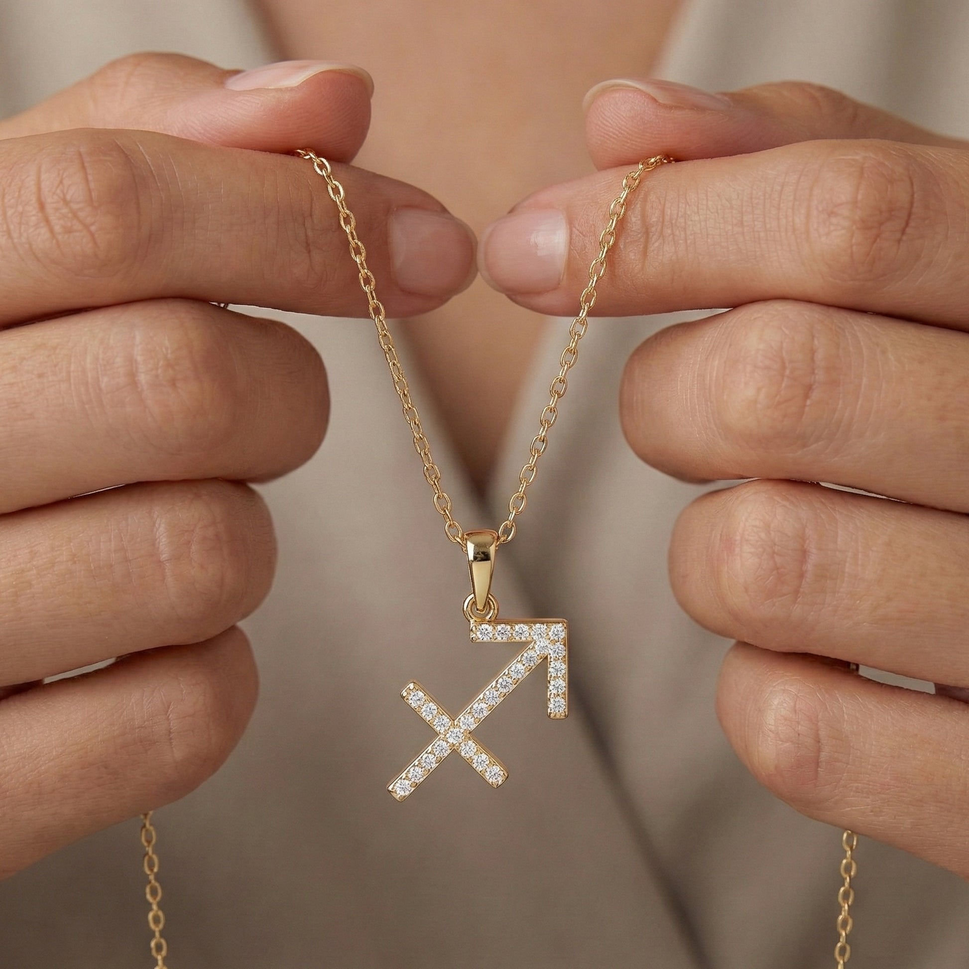 Minimalist Sagittarius Zodiac Arrow Pavé Charm Pendant in Lab Diamond – 14k Solid Gold, Everyday Jewelry, Birthday Gift for Her/Him