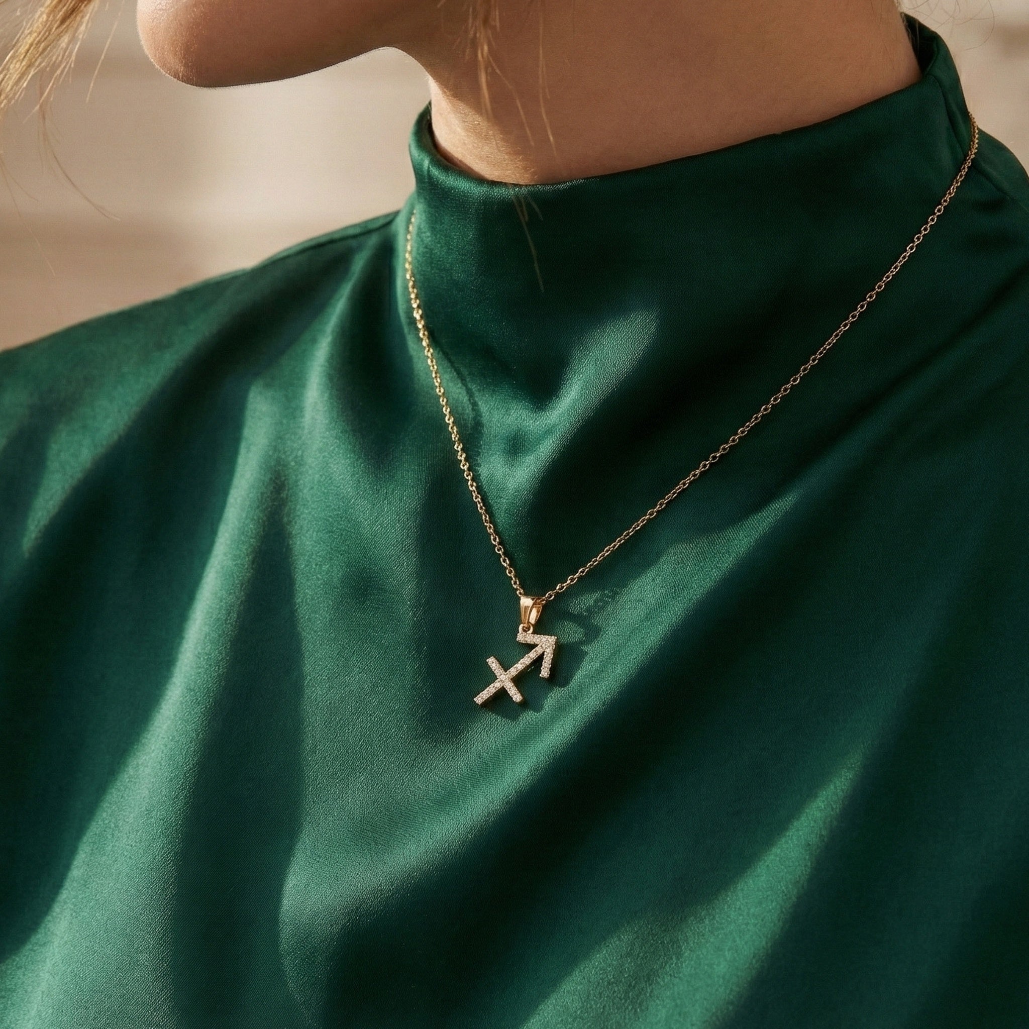 Minimalist Sagittarius Zodiac Arrow Pavé Charm Pendant in Lab Diamond – 14k Solid Gold, Everyday Jewelry, Birthday Gift for Her/Him