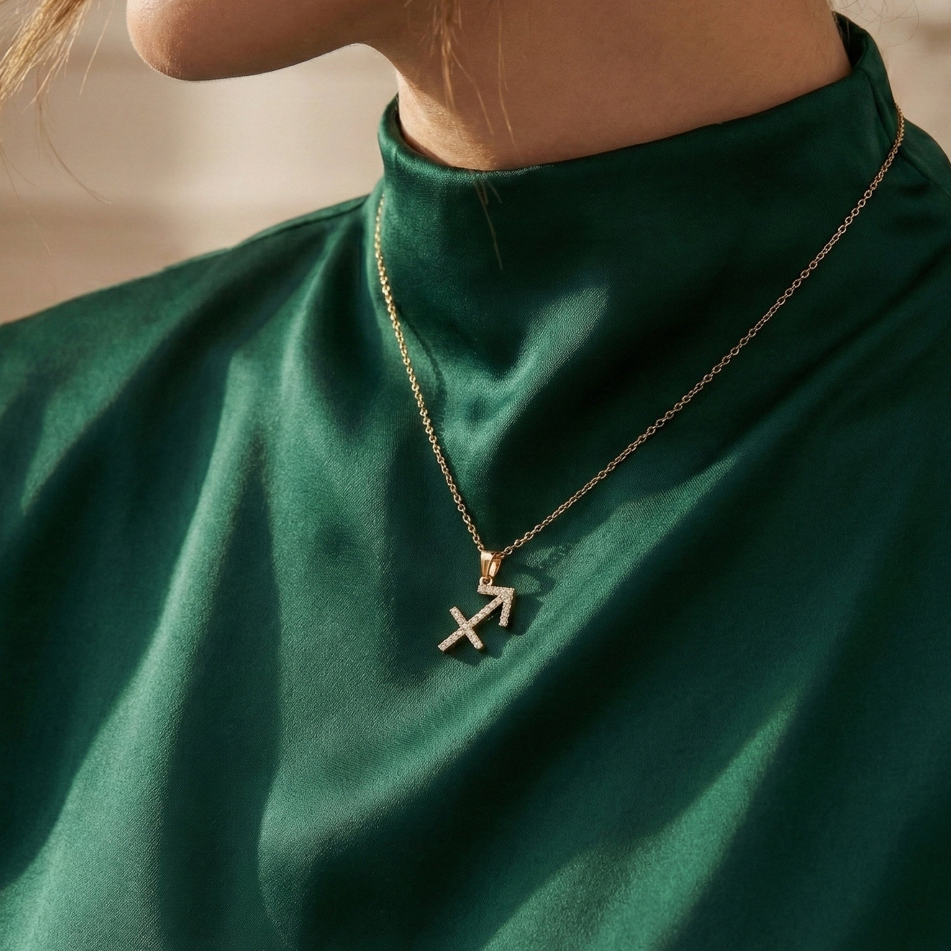 Minimalist Sagittarius Zodiac Arrow Pavé Charm Pendant in Lab Diamond – 14k Solid Gold, Everyday Jewelry, Birthday Gift for Her/Him