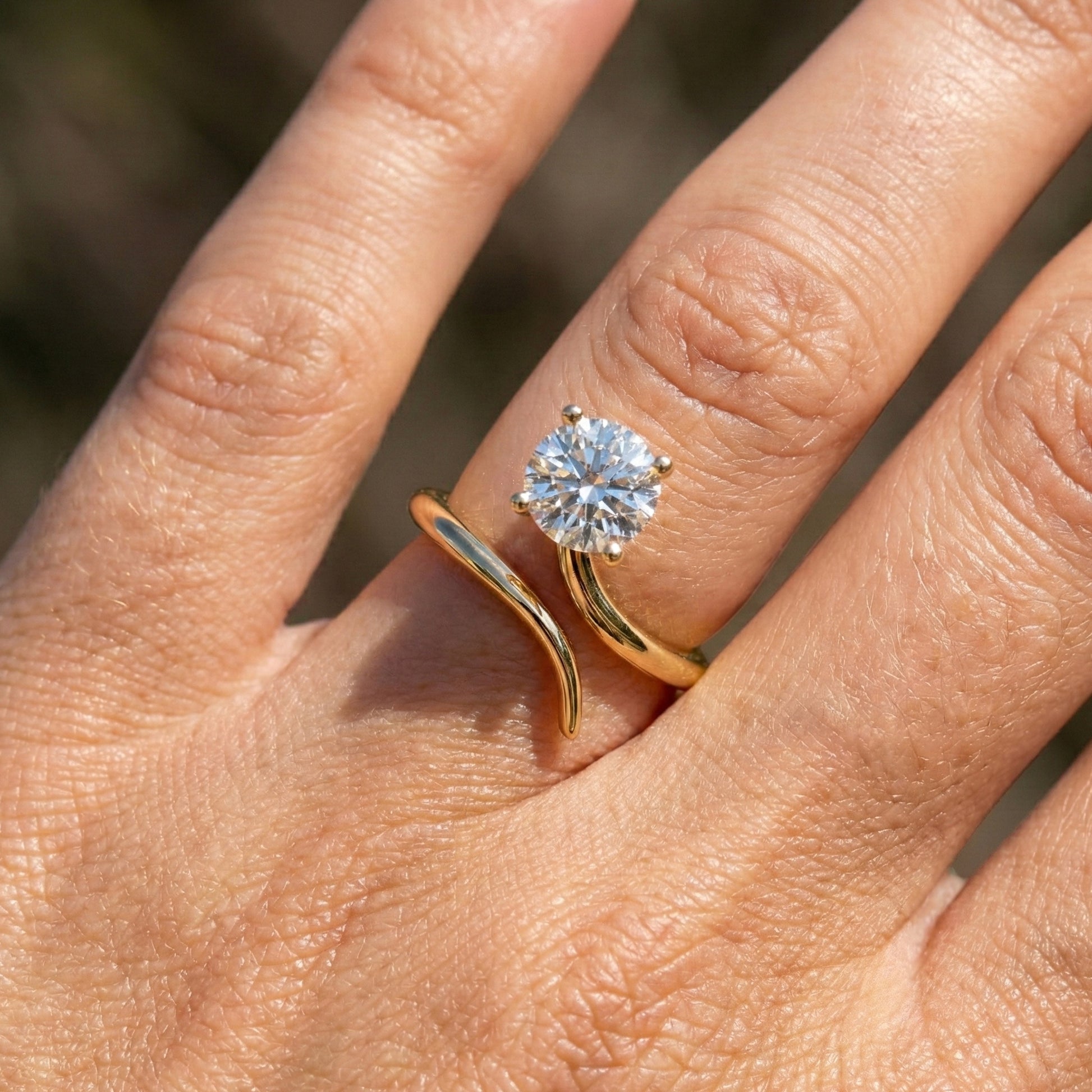 Twisted Band Bypass Solitaire Engagement Ring in 14k Solid Gold, 1.00 CT Round Cut Lab Created Diamond, Unique Shank Ring, Anniversary Gift for Women