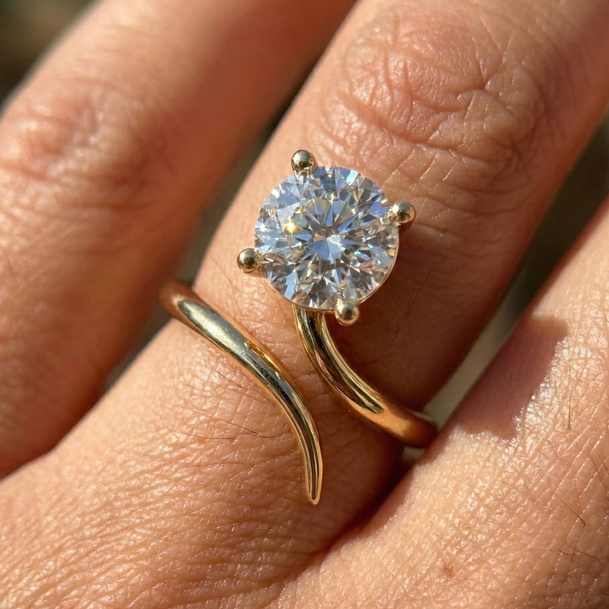 Twisted Band Bypass Solitaire Engagement Ring in 14k Solid Gold, 1.00 CT Round Cut Lab Created Diamond, Unique Shank Ring, Anniversary Gift for Women