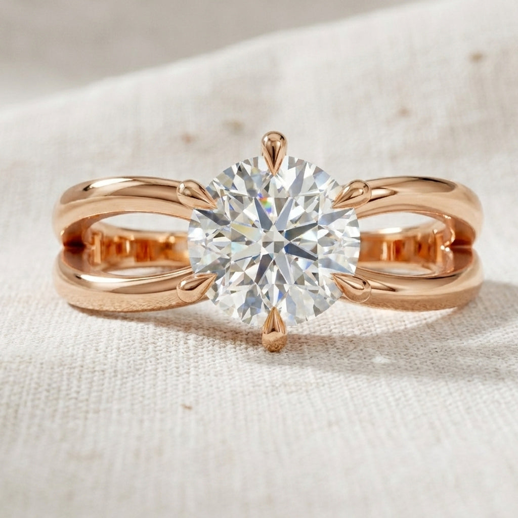 Twisted Bypass Solitaire Engagement Ring in 14K Solid Gold, 1.00 CT Round Cut Lab Created Diamond, Anniversary Gift for Wife, Handmade Jewelry