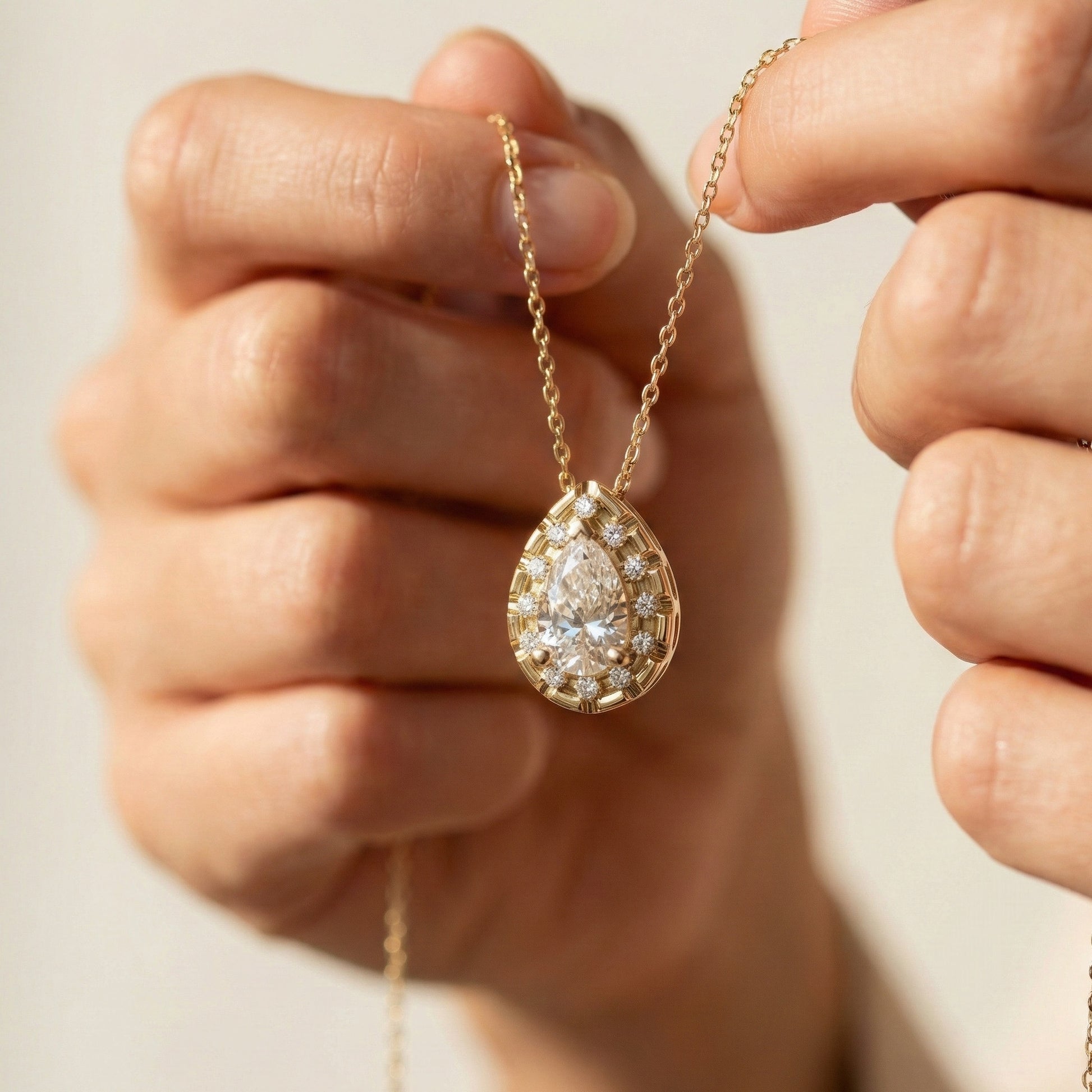 Pear Cut Halo Teardrop Wedding Pendant in 14k Solid Gold, 0.75 CT Pear Cut Lab Created Diamond, Anniversary Gift for Her, Handmade Everyday Jewelry