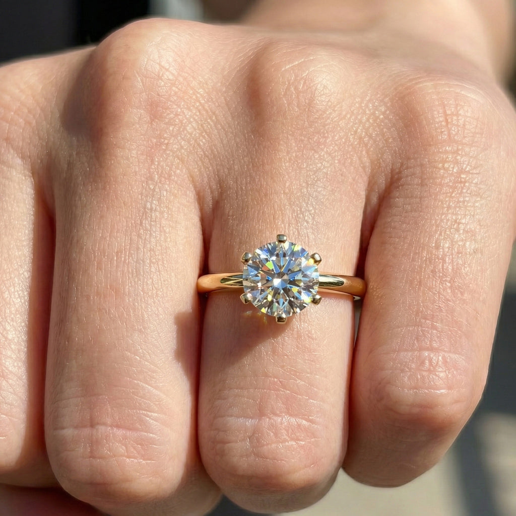 Modern Six-Prong Solitaire Engagement Ring 14K Solid Gold, 1.25 CT Round Cut Lab Created Diamond, Gift for Her, Everyday Jewelry