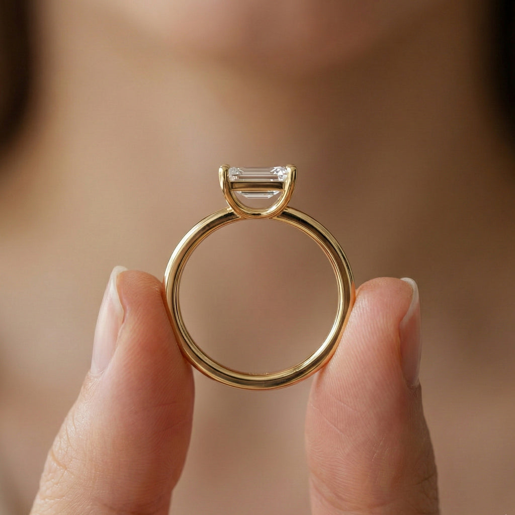 Timeless Emerald Cut Classic Solitaire Engagement Ring in 14K Solid Gold, 1.00 CT Emerald Cut Lab Created Diamond, Bridal Gift