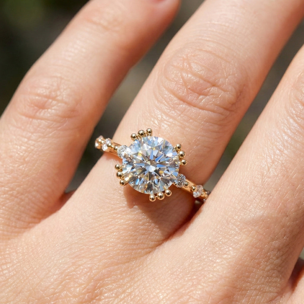 Modern Solitaire Pavé Engagement Ring in 14k Solid Gold, 1.00 CT Round Cut Lab Diamond, Promise Ring, Wedding Gift for Her, Everyday Jewelry