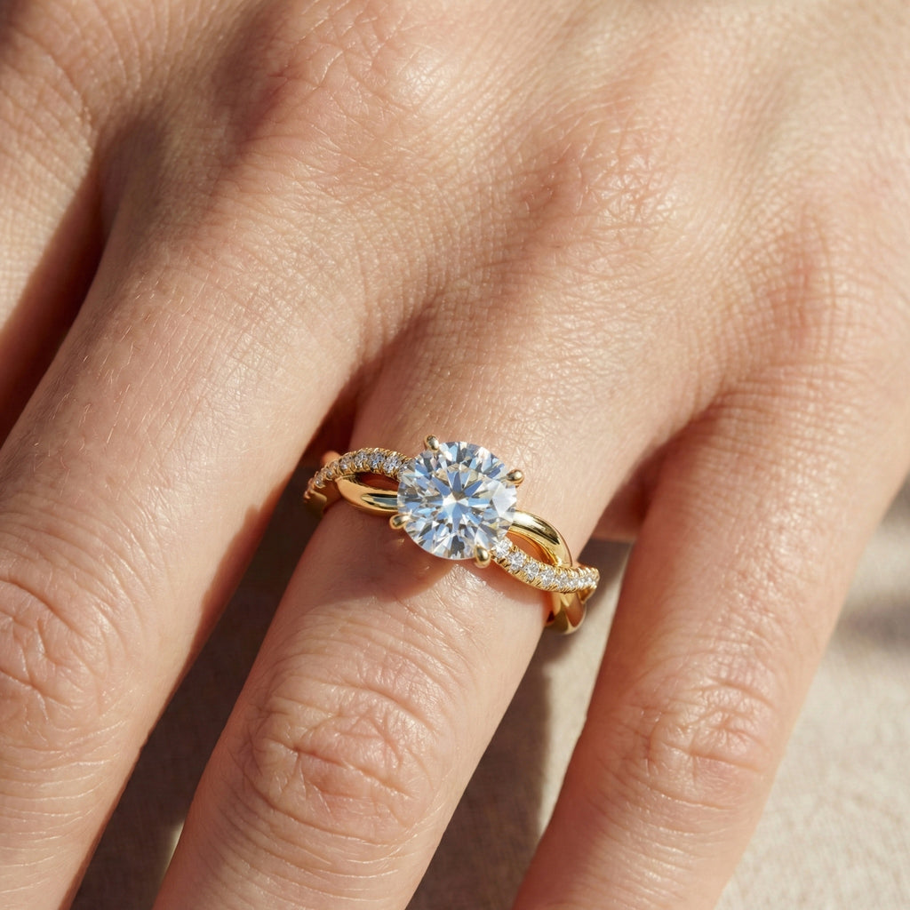 Twisted Band Pave Engagement Ring in Solid 9k/14k Gold, Anniversary Gift for Wife, Braided Pave Band Wedding Ring