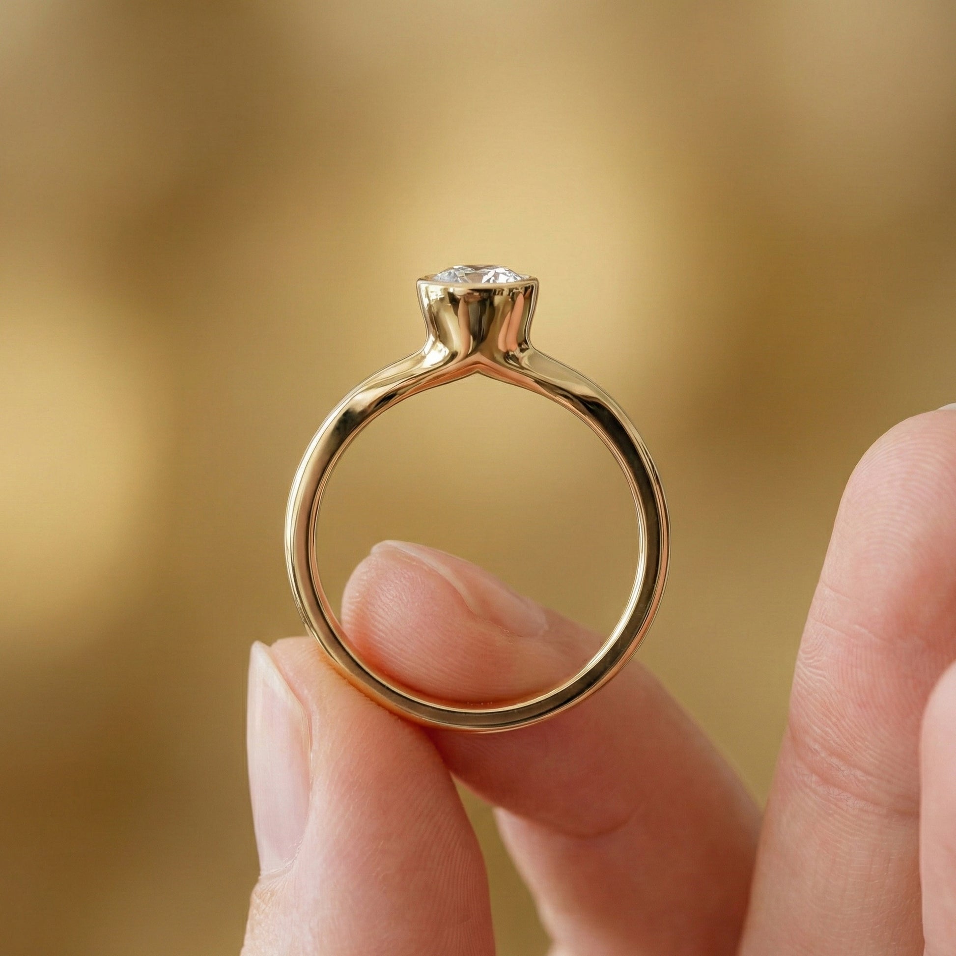 Split Shank Bezel Set Solitaire Engagement Ring in 14k Solid Gold, 0.50 CT CT Round Cut Lab Created Diamond, Wedding GIft for Her