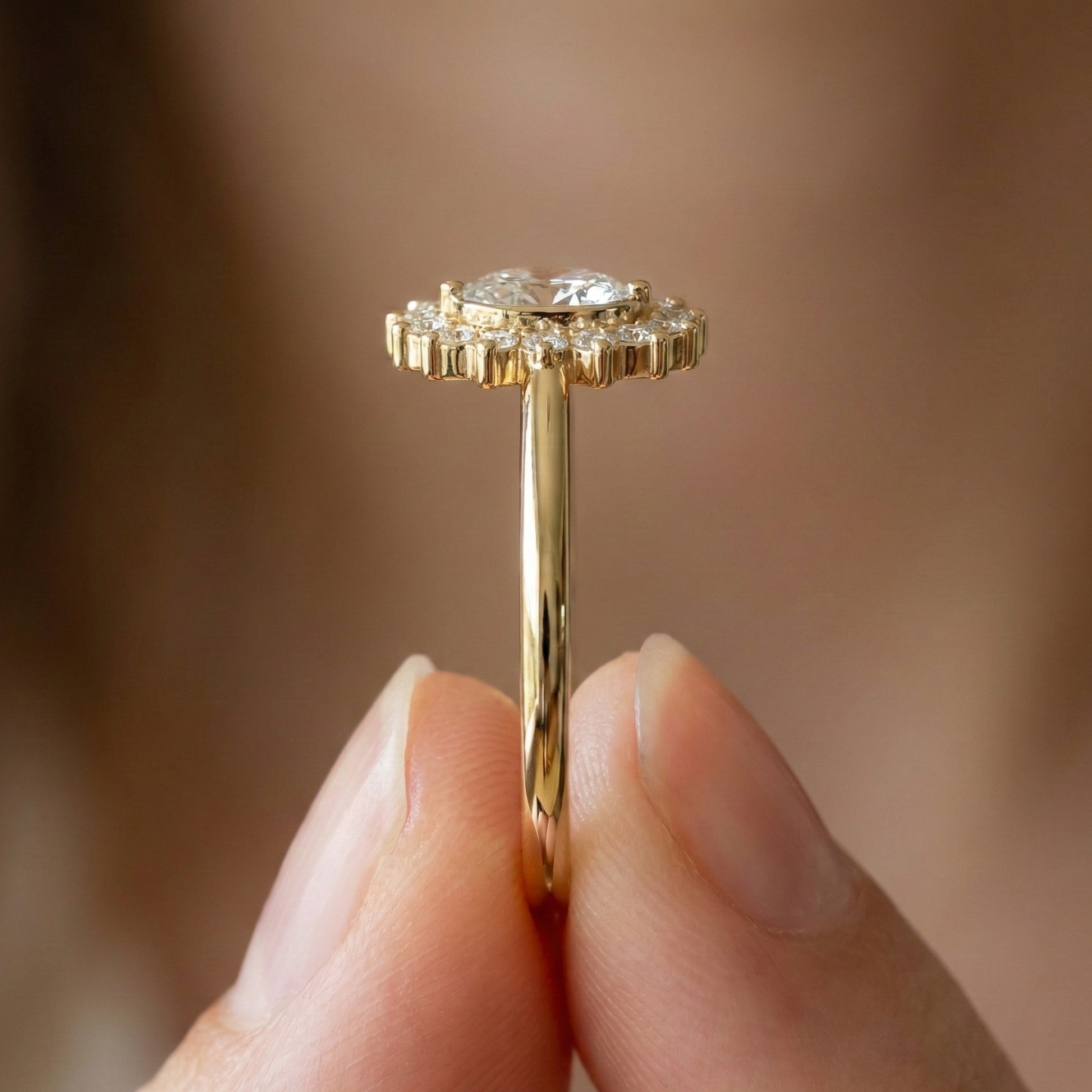 Marquise Floral Halo Cluster Engagement Ring in 14k Solid Gold, Unique Halo Wedding Band, Birthday Gift for Wife, Handmade Jewelry