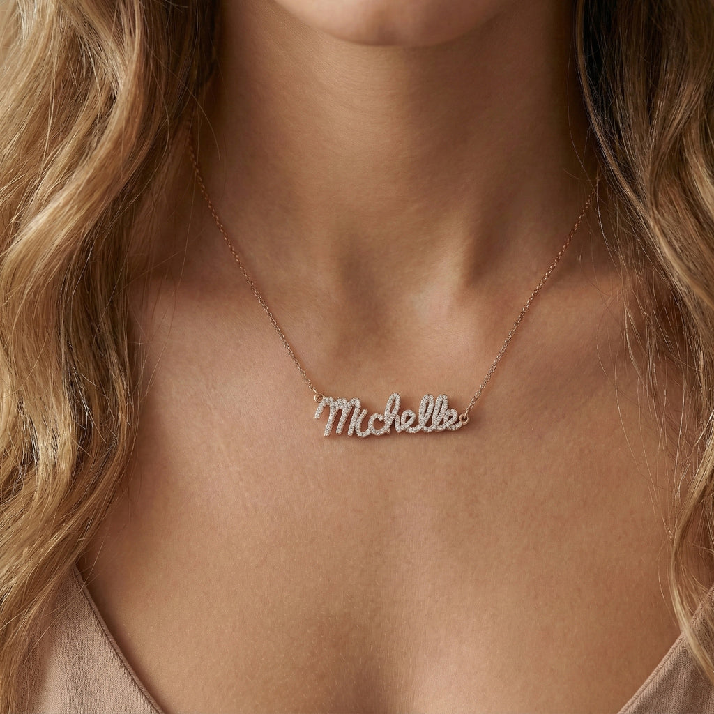 Personalized Script Name Pendant Necklace in 14k Solid Gold, 0.49 TCW Round Cut Lab Diamonds, Customized Jewelry, Birthday Gift for Her