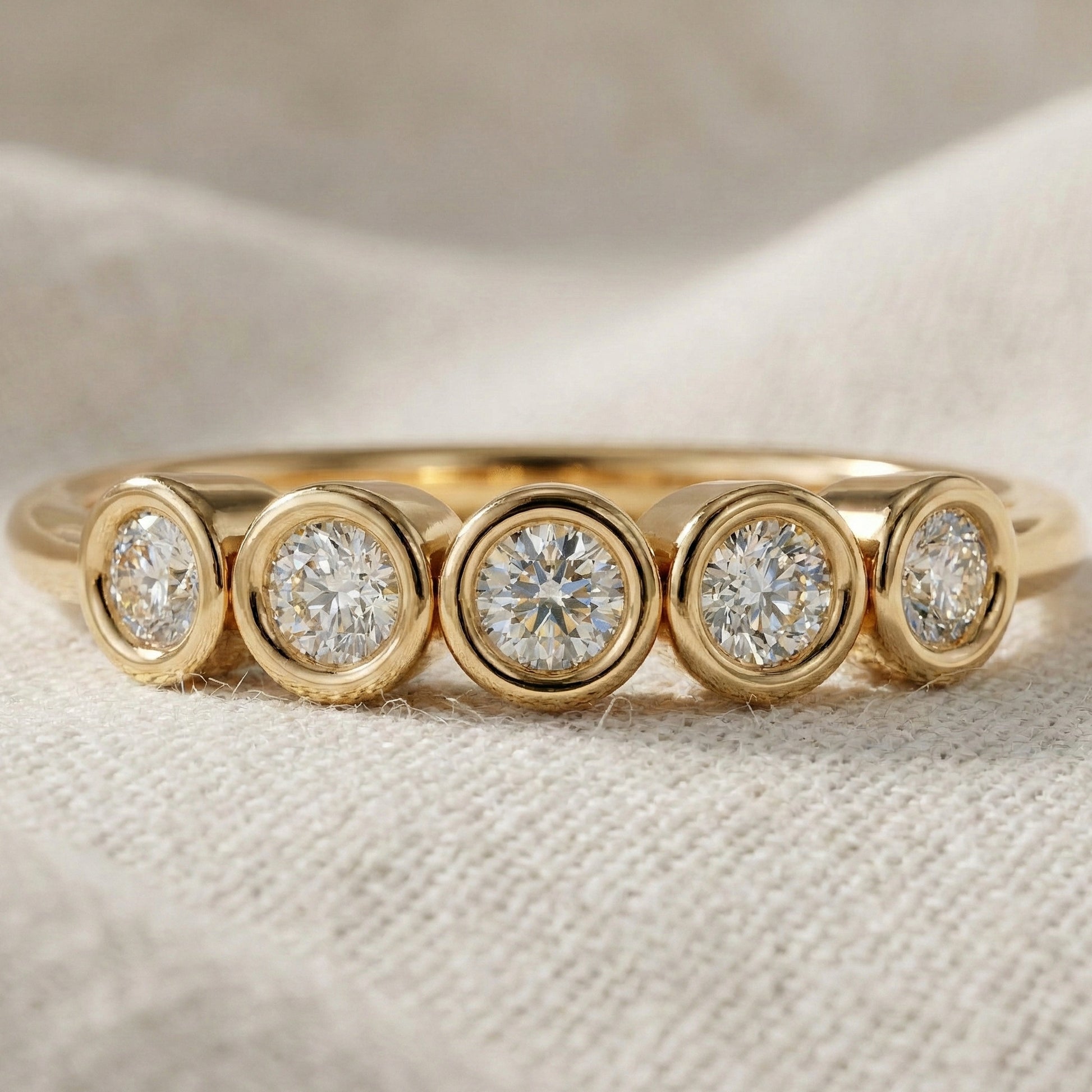 Modern Bezel Five Stone Stacker Ring in 14K Solid Gold, 0.18 TCW Round Cut Lab Diamonds, Promise Ring, Wedding Band Gift for Her, Bridal Jewelry