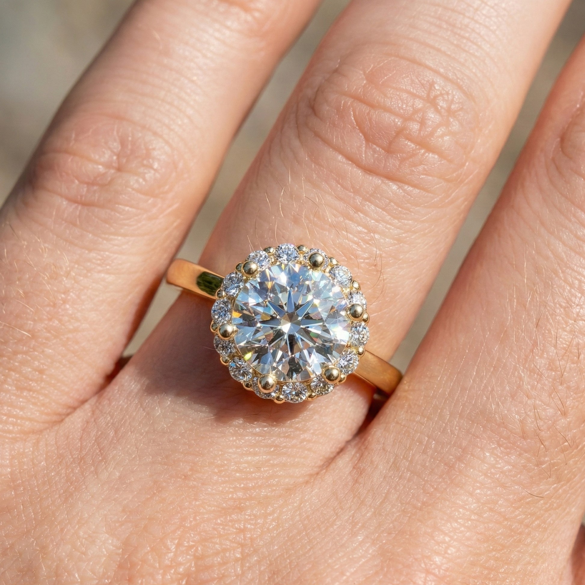 Dainty Round Halo Engagement Ring in 14K Solid Gold, 1.00 CT Round Cut Lab Created Diamond, Proposal Gift for Her