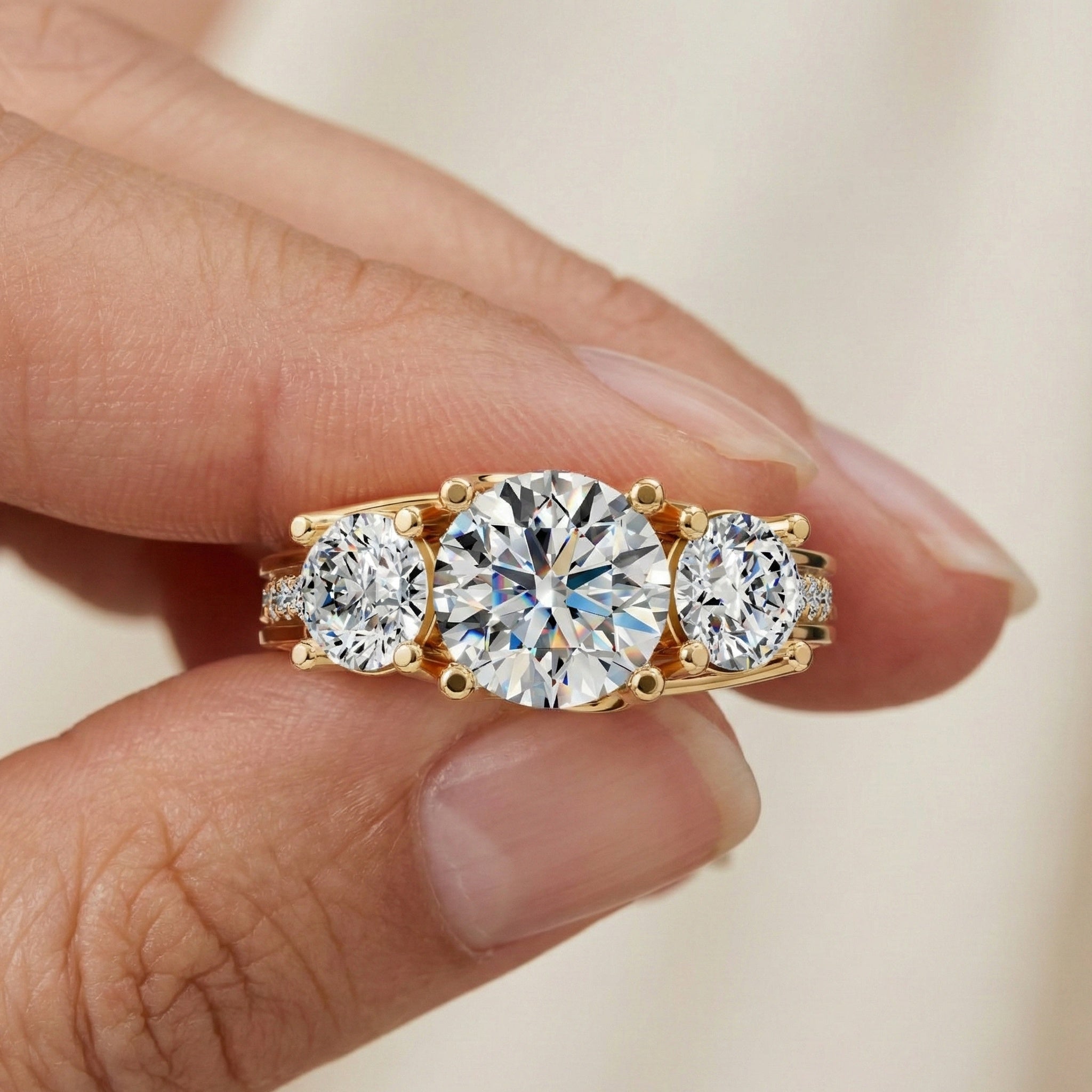 Vintage Three Stone Pave Filigree Engagement Ring in 14k Solid Gold, 1.84 TCW Round Cut Lab Created Diamonds, Everyday Gift for Wife