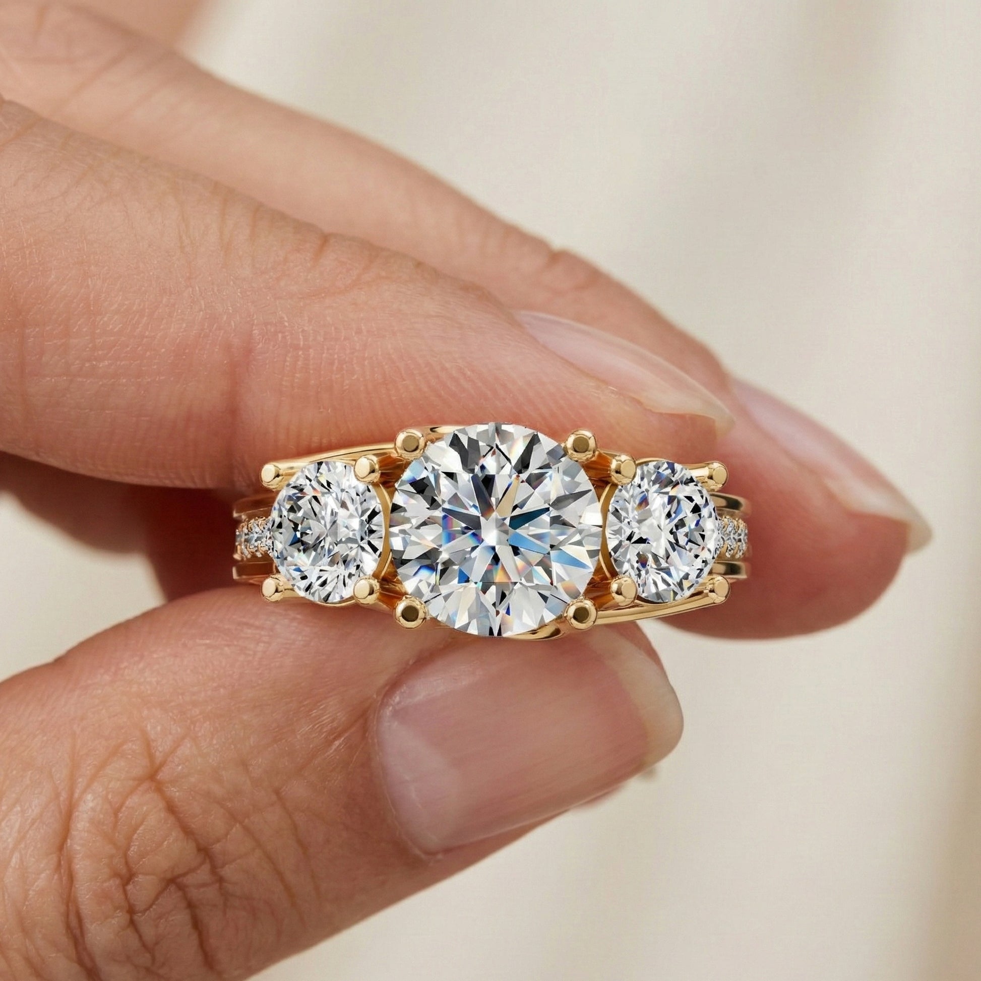 Vintage Three Stone Pave Filigree Engagement Ring in 14k Solid Gold, 1.84 TCW Round Cut Lab Created Diamonds, Everyday Gift for Wife