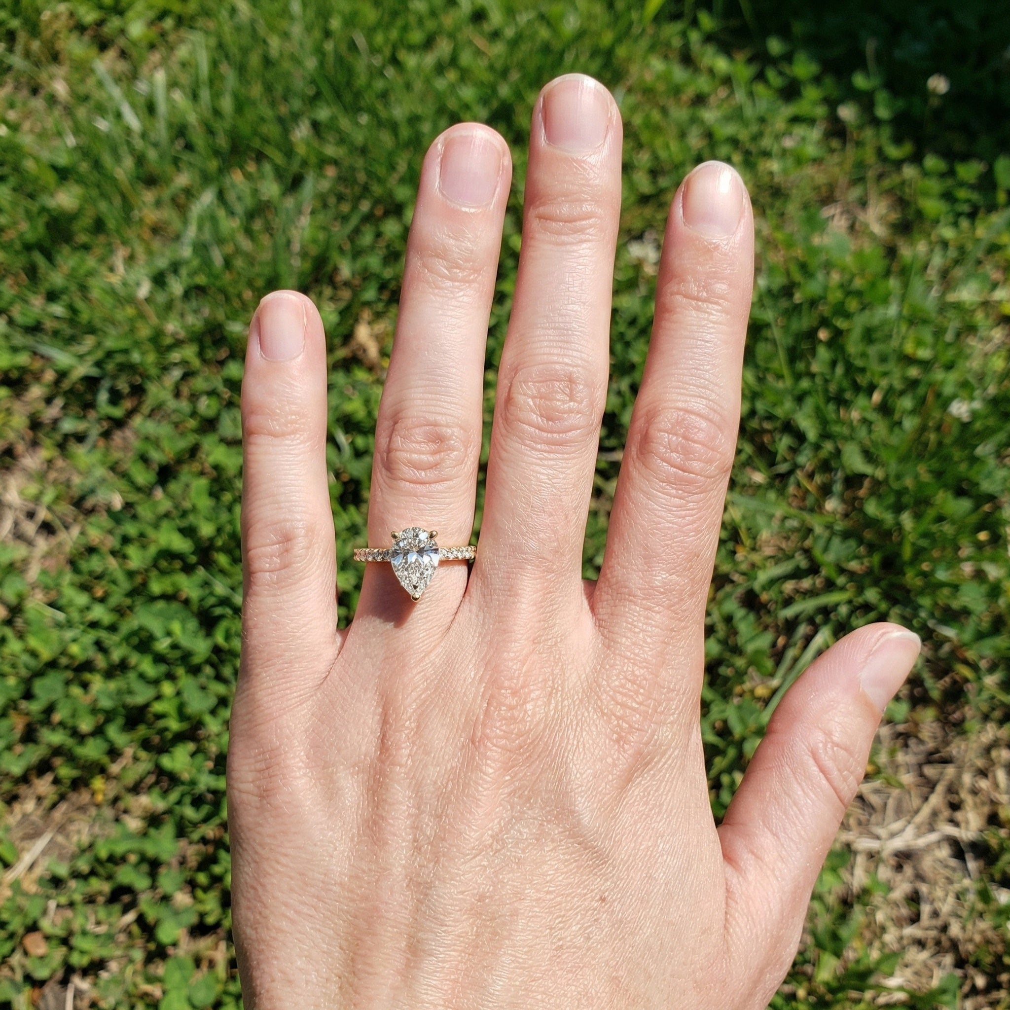 Dainty Pear Solitaire Pavé Engagement Ring in 14K Solid Gold, 1.50 CT Pear Cut Lab Grown Diamond, Proposal Jewelry, Anniversary Gift For Her