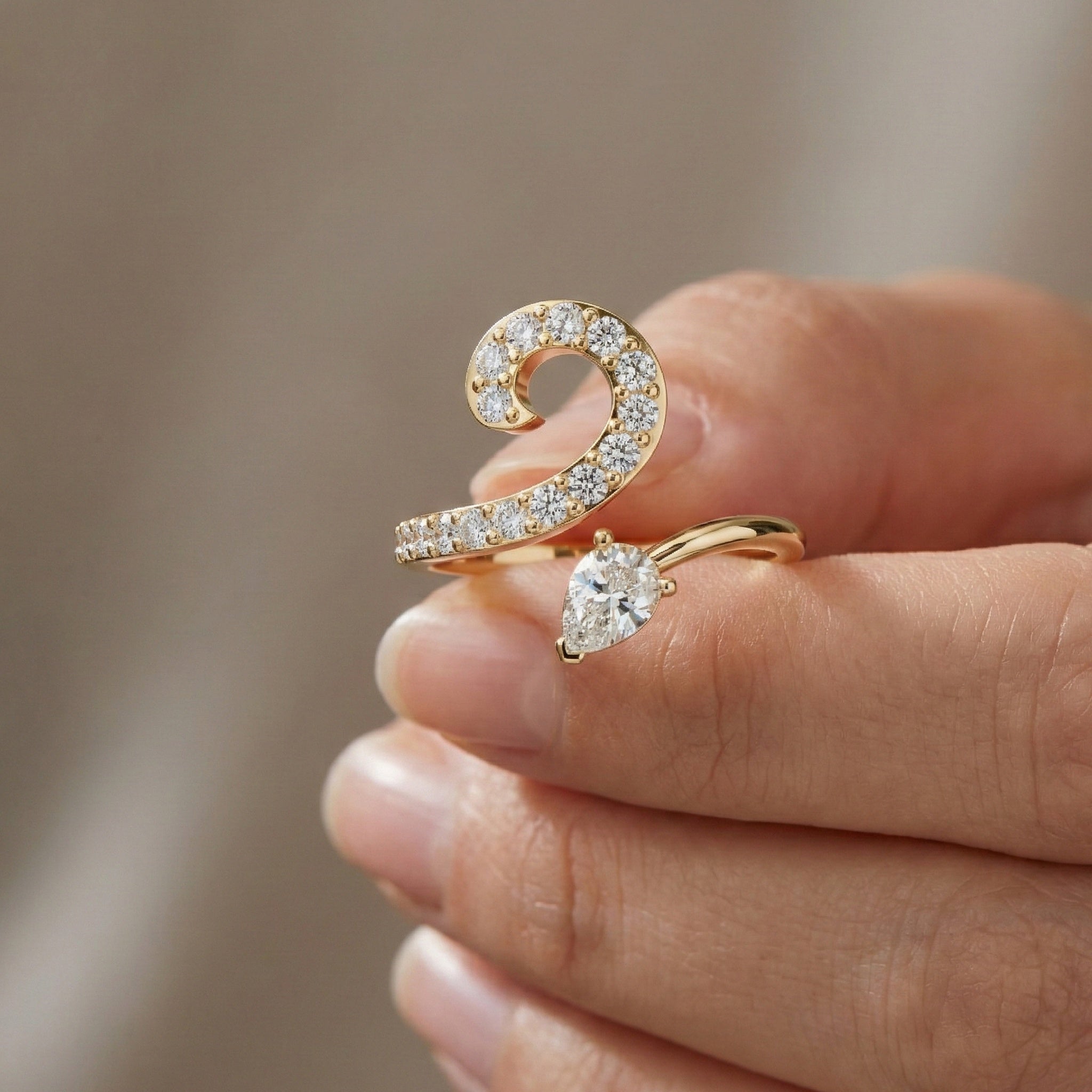 Modern Open Snack Pear Engagement Ring in 14K Solid Gold, 0.25 CT Pear Cut Lab Created Diamond, Statement Ring, Bridal Jewelry, Everyday Ring