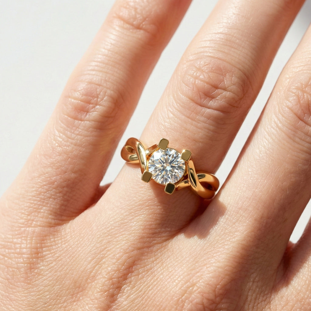 Infinity Twist Cathedral Solitaire Engagement Ring in 14k Solid Gold, 0.50 CT Round Cut Lab Diamond, Handmade Bridal Jewelry