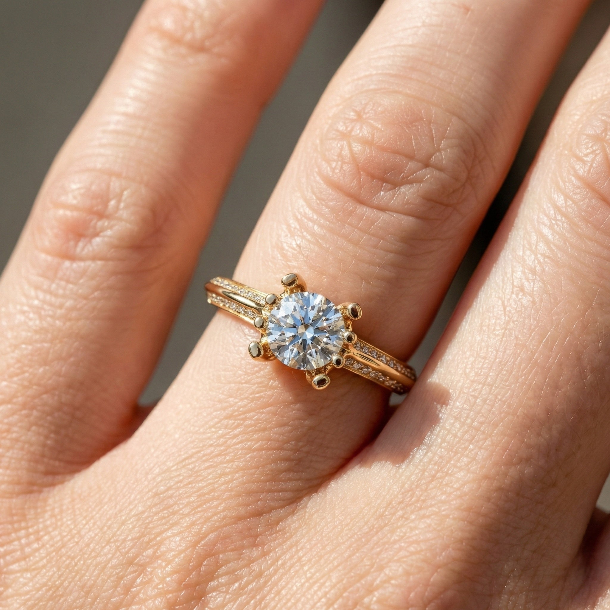 Open Shank Double Pavé Engagement Ring in 14K Solid Gold, 0.50 CT Round Cut Lab Created Diamond, Wedding Gift For Women, Unique Cuff Ring