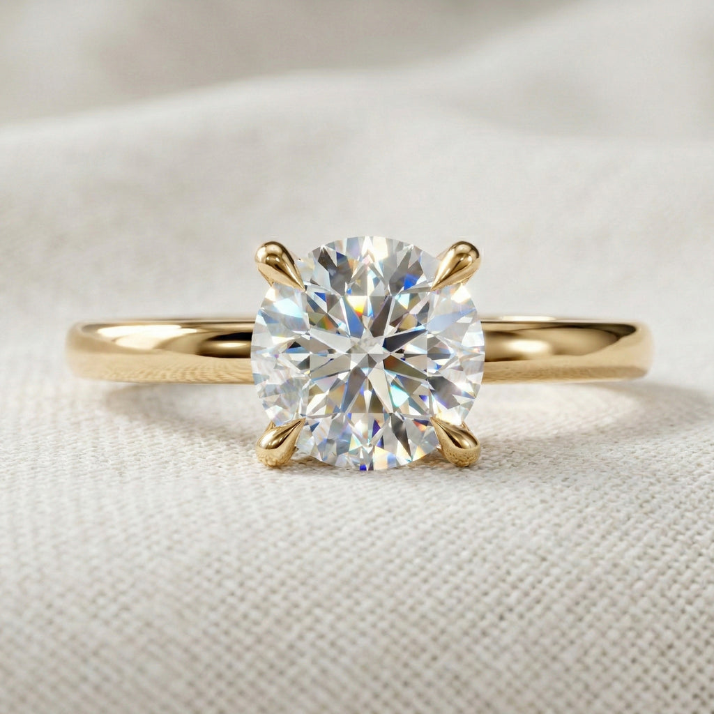 Classic Open Cathedral Shank Solitaire Engagement Ring in 14K Solid Gold ,1.00 CT Round Cut Lab Diamond, Birthday Gift for Women